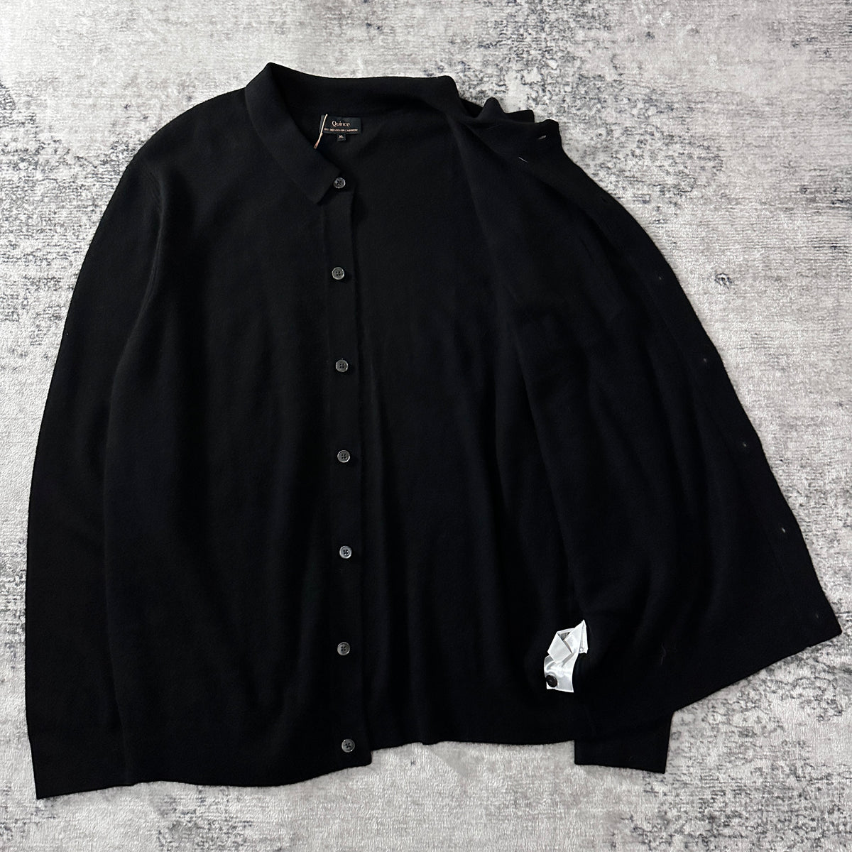 Quince Black 100% Cashmere Button Front Knit Shirt Size XL