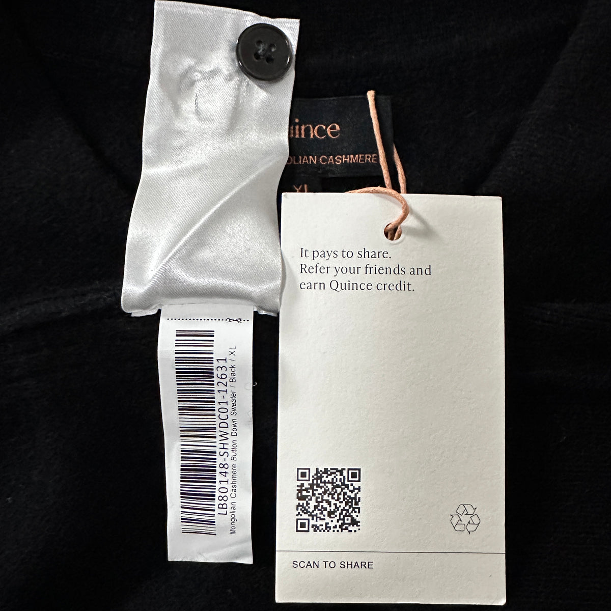 Quince Black 100% Cashmere Button Front Knit Shirt Size XL