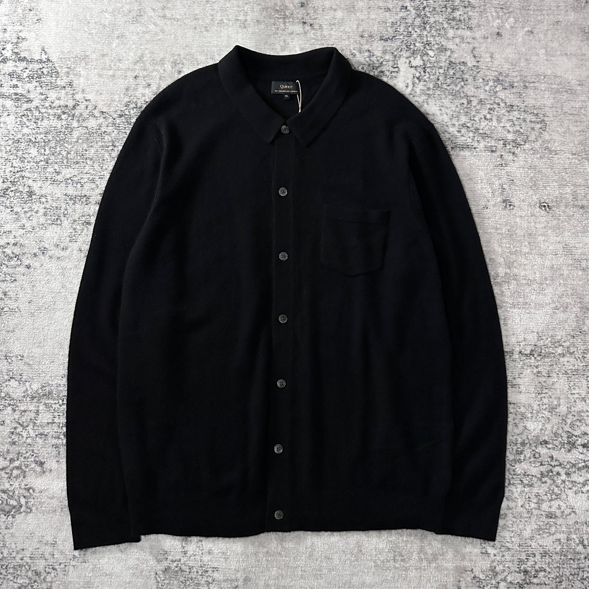 Quince Black 100% Cashmere Button Front Knit Shirt Size XL