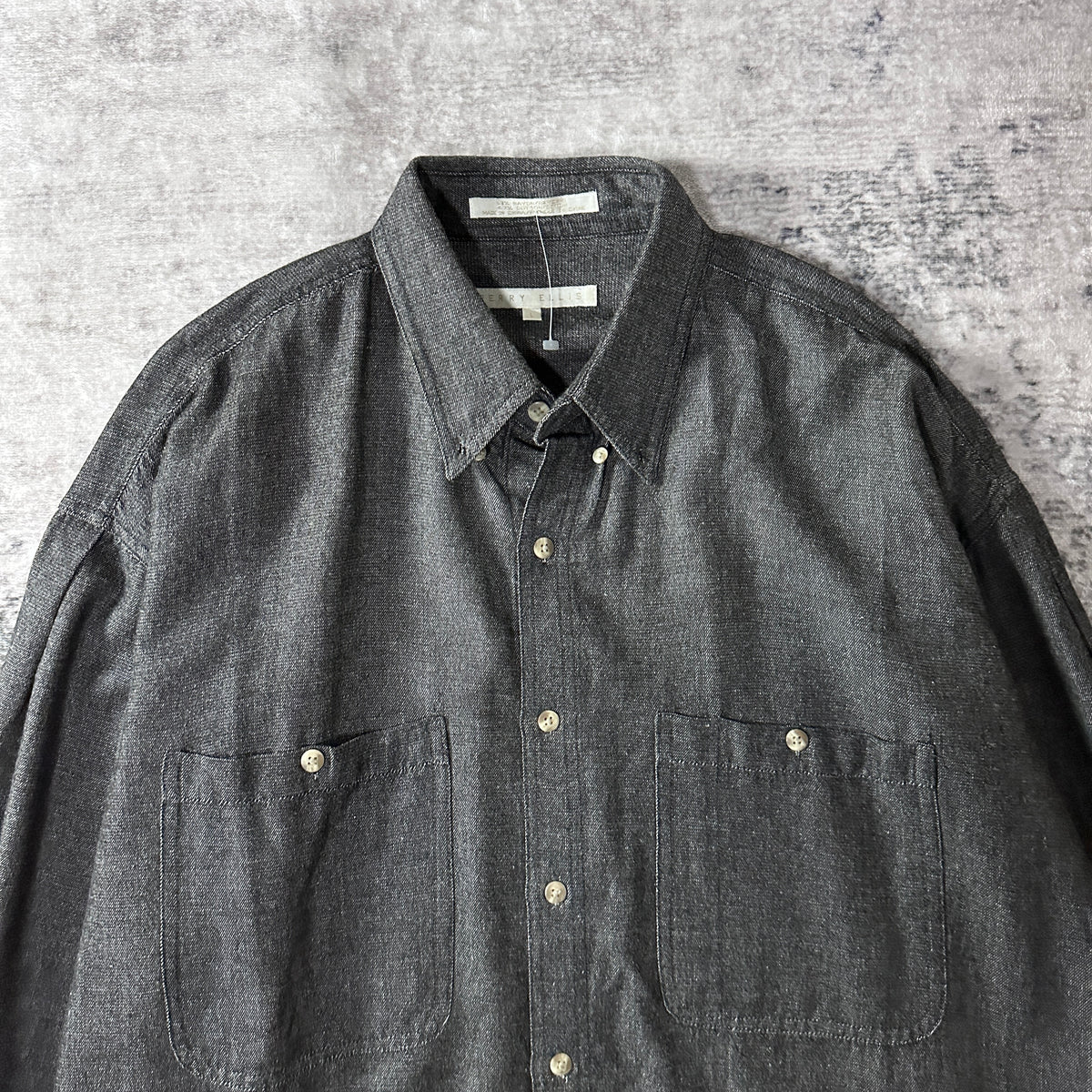 Perry Ellis Black Rayon Cotton Button Down Shirt Size L