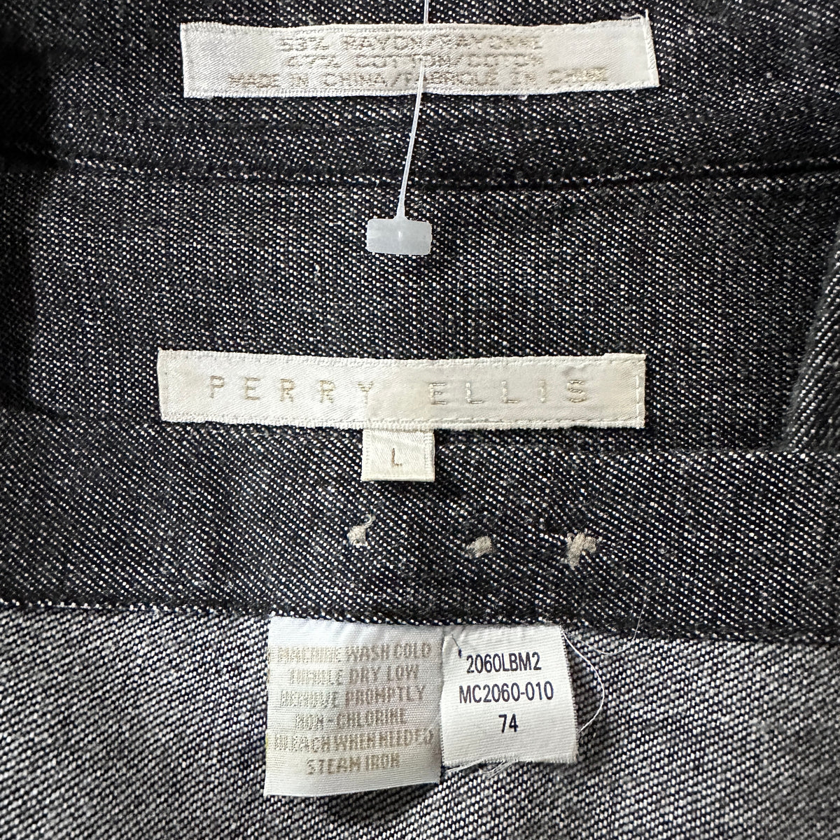 Perry Ellis Black Rayon Cotton Button Down Shirt Size L