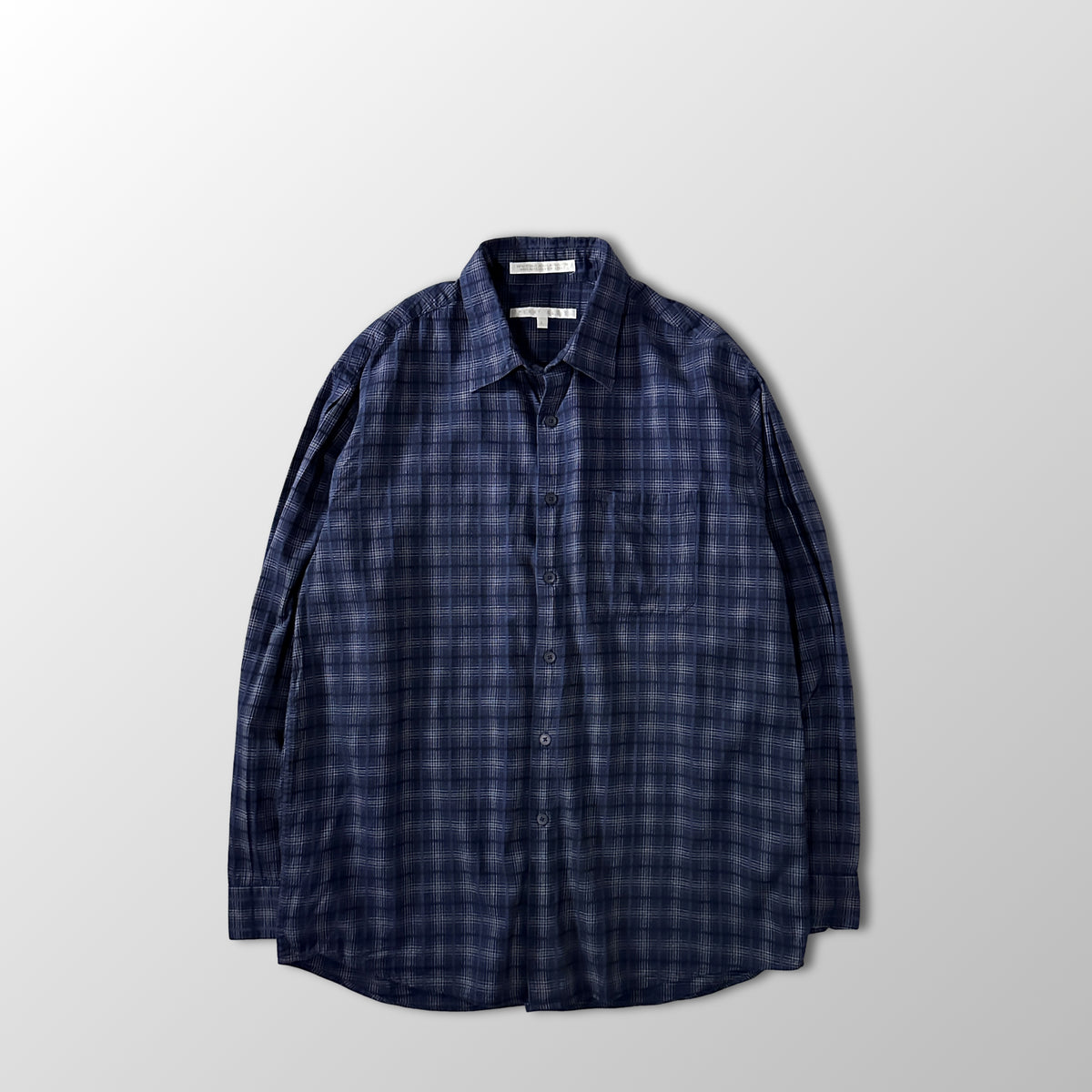 Perry Ellis Navy Check Cotton Rayon Long Sleeve Shirt Size L