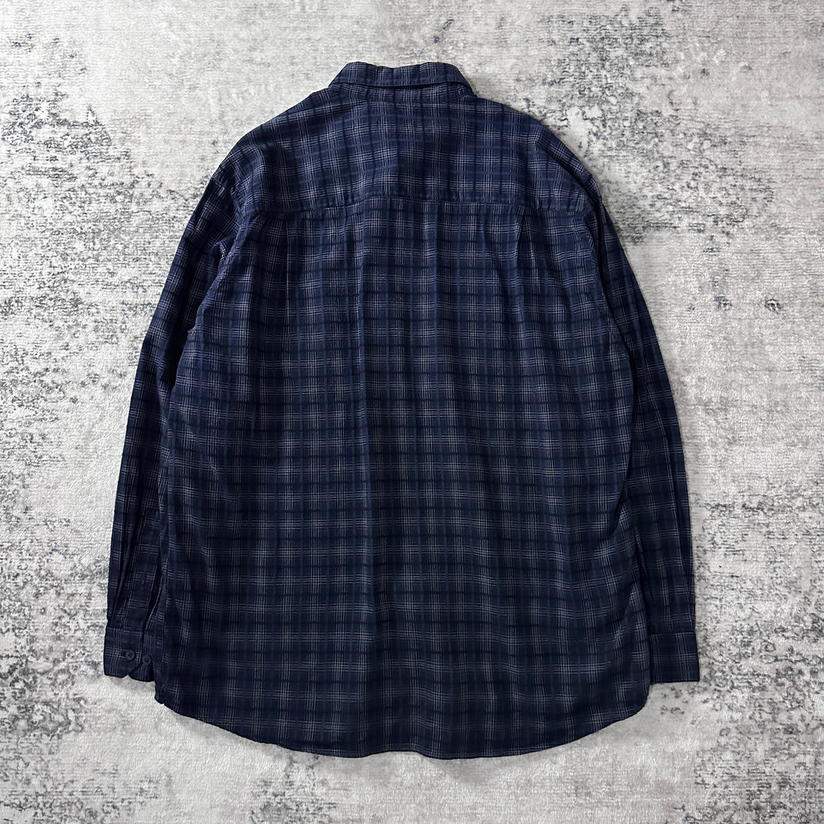 Perry Ellis Navy Check Cotton Rayon Long Sleeve Shirt Size L