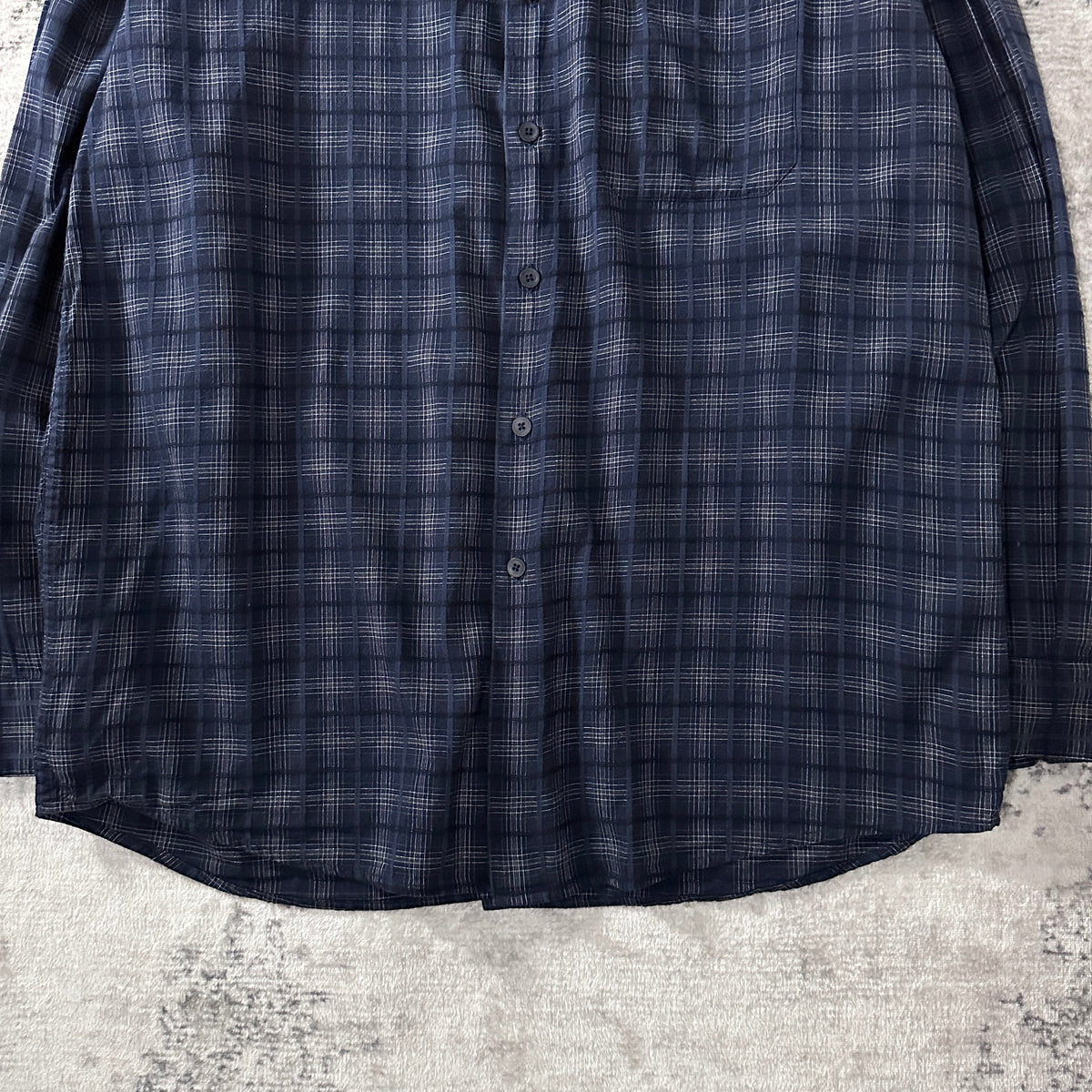 Perry Ellis Navy Check Cotton Rayon Long Sleeve Shirt Size L