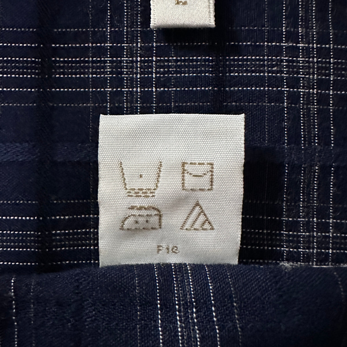 Perry Ellis Navy Check Cotton Rayon Long Sleeve Shirt Size L