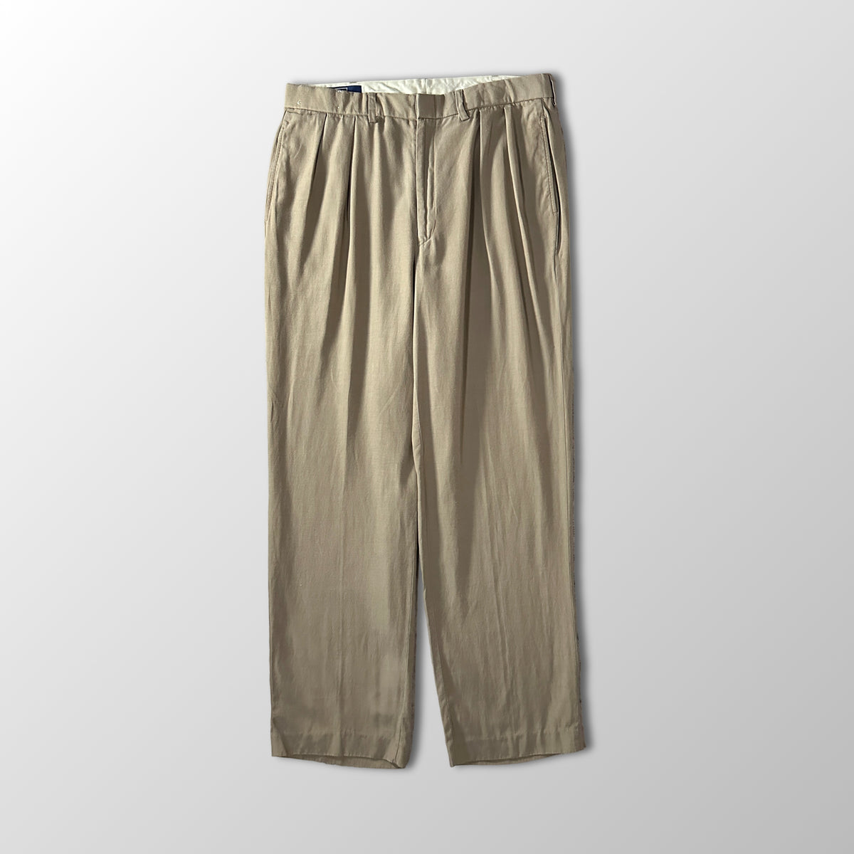 Polo by Ralph Lauren Beige Silk Cotton Pleated Trousers Size 35x32