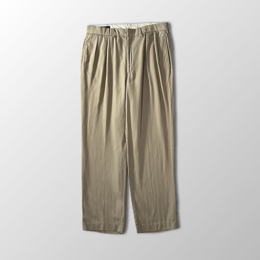 Polo by Ralph Lauren Beige Silk Cotton Pleated Trousers Size 35x32