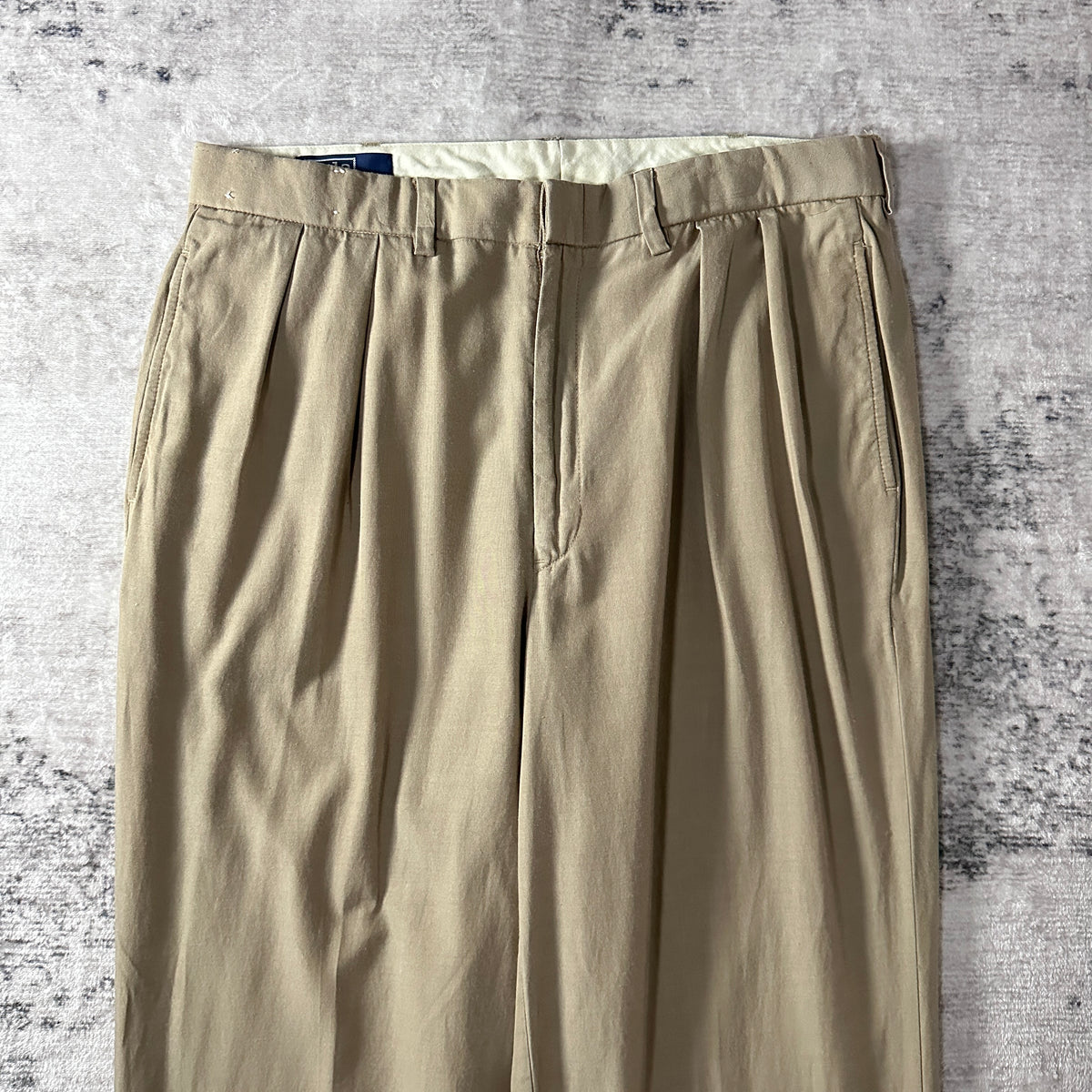 Polo by Ralph Lauren Beige Silk Cotton Pleated Trousers Size 35x32