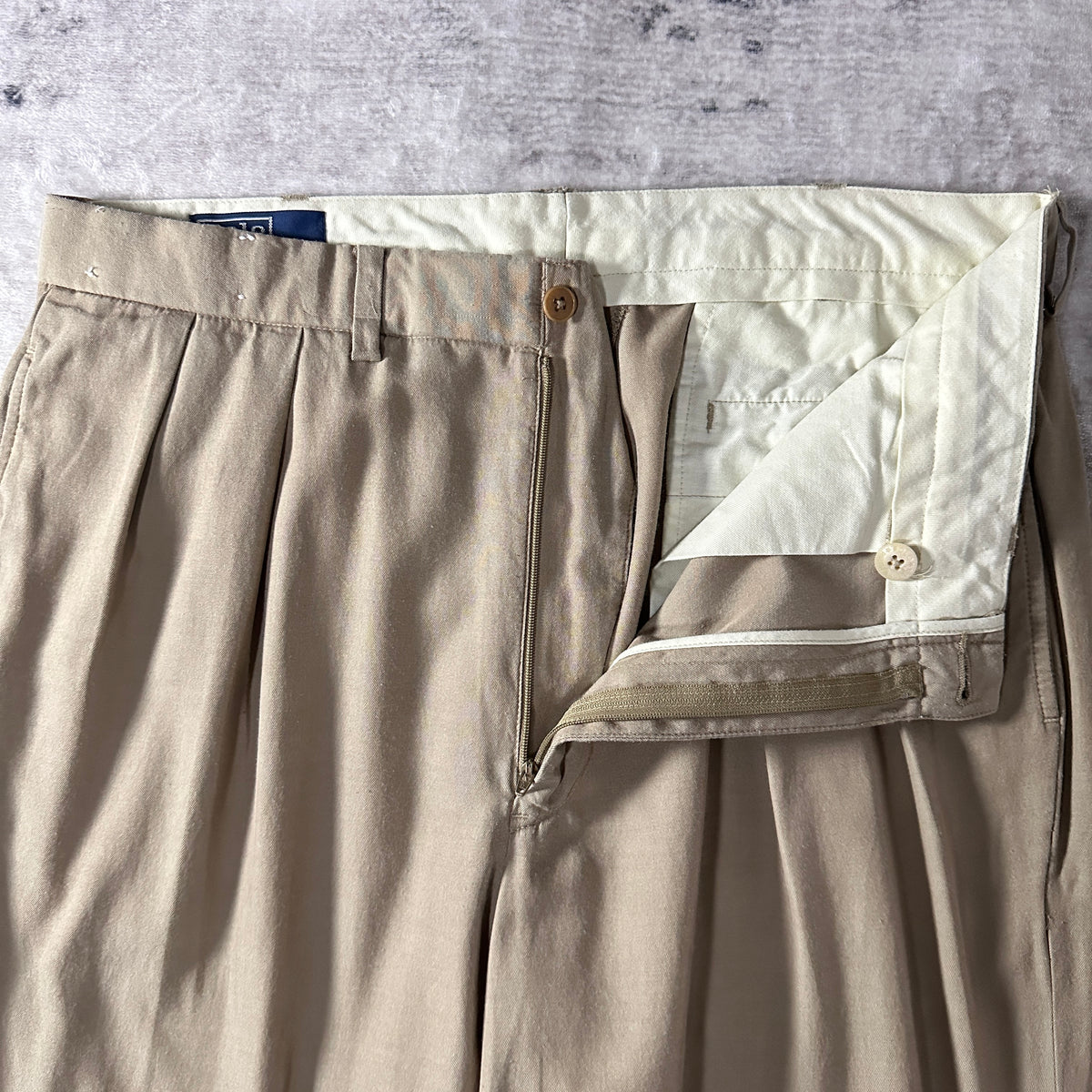 Polo by Ralph Lauren Beige Silk Cotton Pleated Trousers Size 35x32
