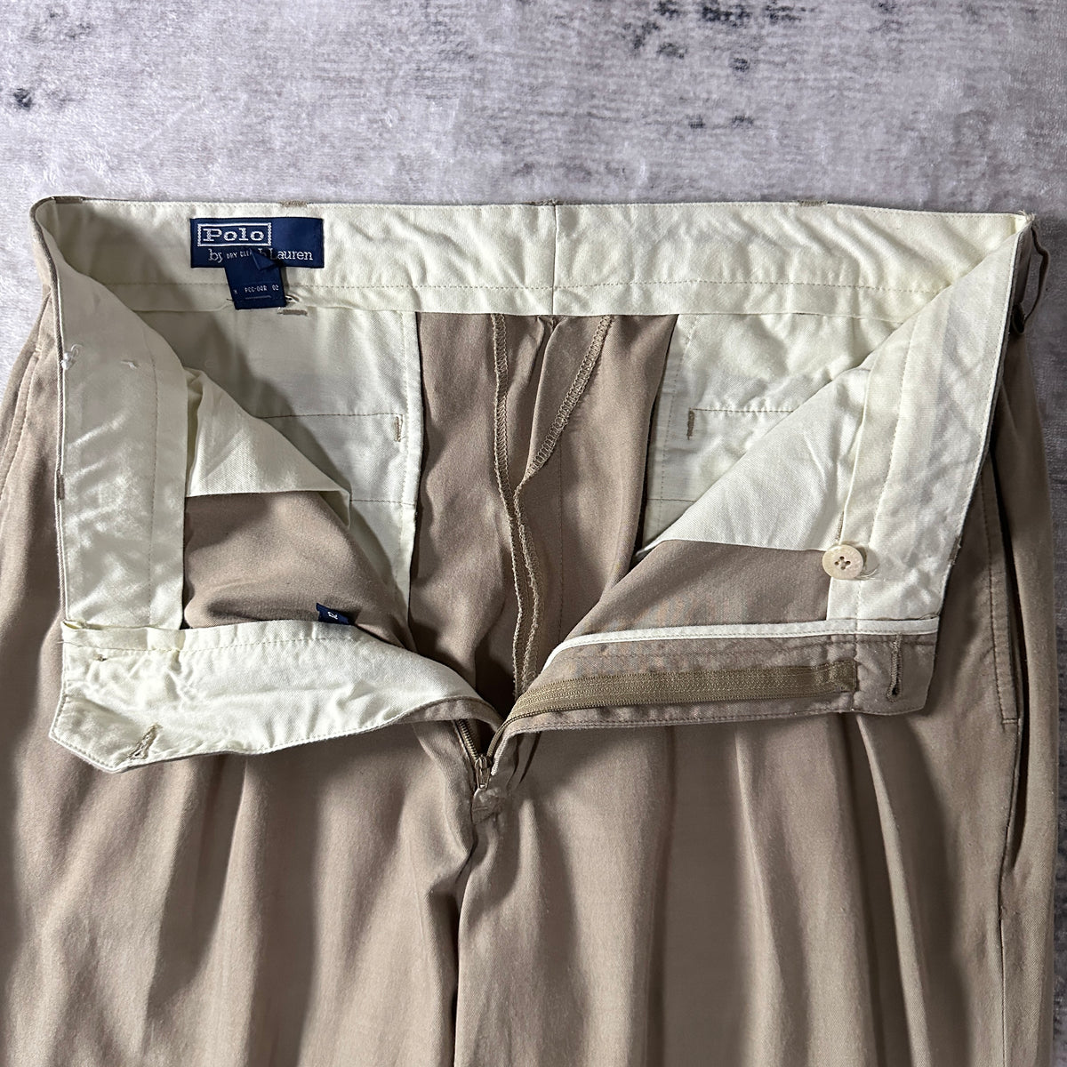 Polo by Ralph Lauren Beige Silk Cotton Pleated Trousers Size 35x32