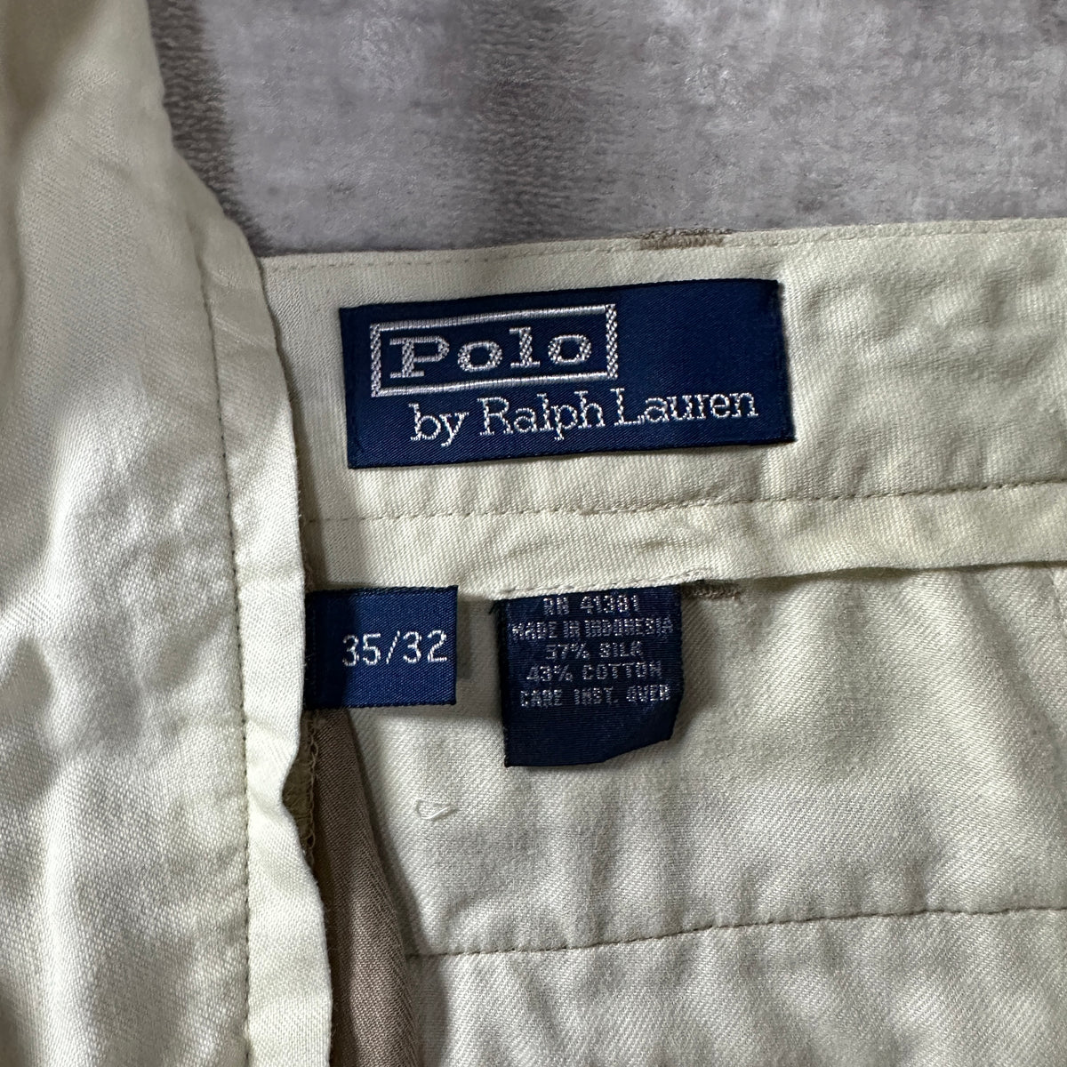 Polo by Ralph Lauren Beige Silk Cotton Pleated Trousers Size 35x32