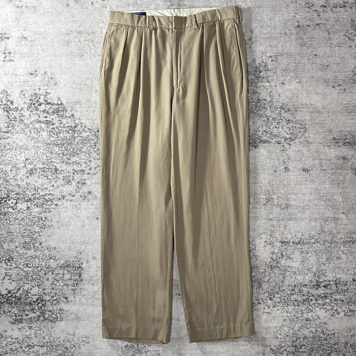 Polo by Ralph Lauren Beige Silk Cotton Pleated Trousers Size 35x32