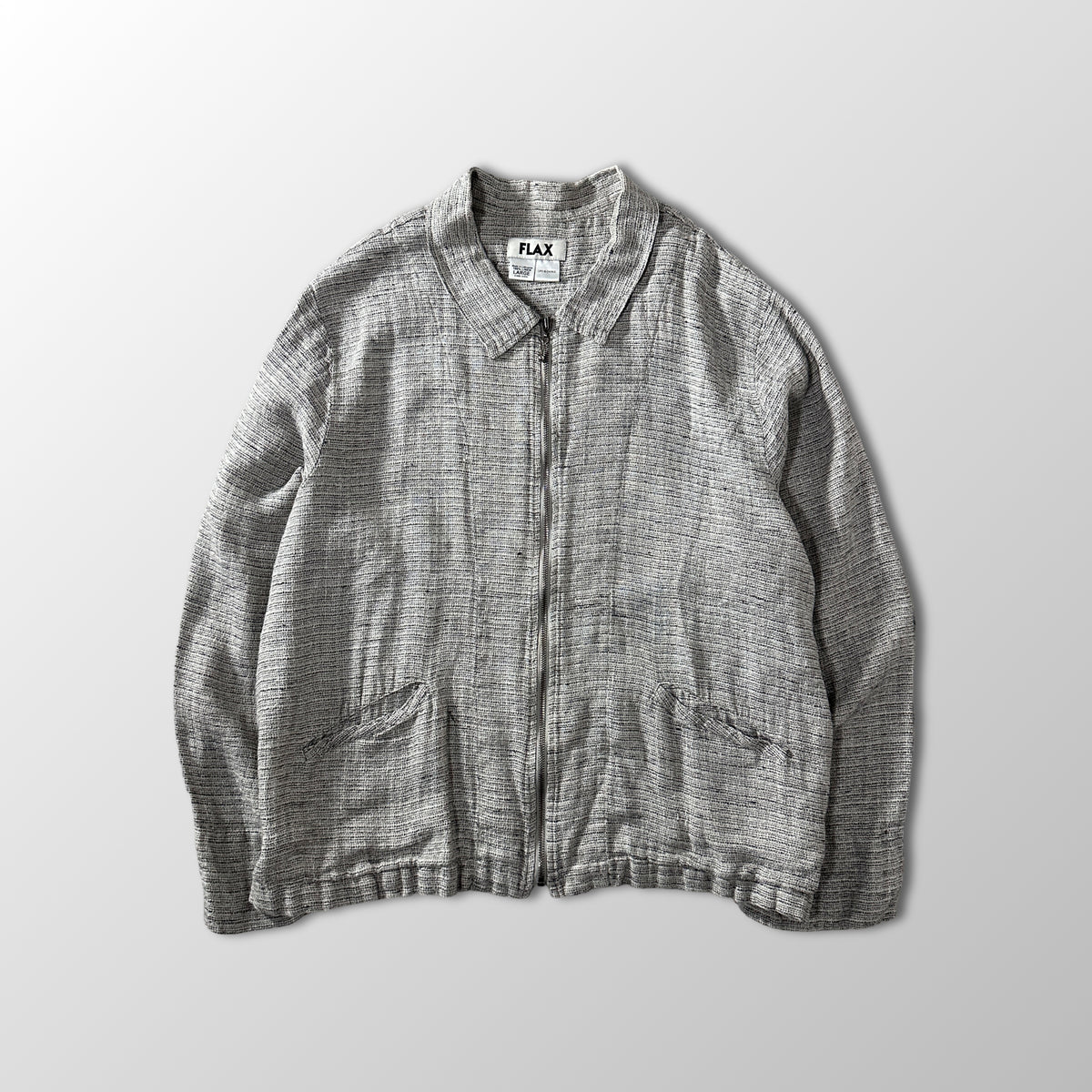 FLAX Gray 100% Linen Zip Jacket Size L
