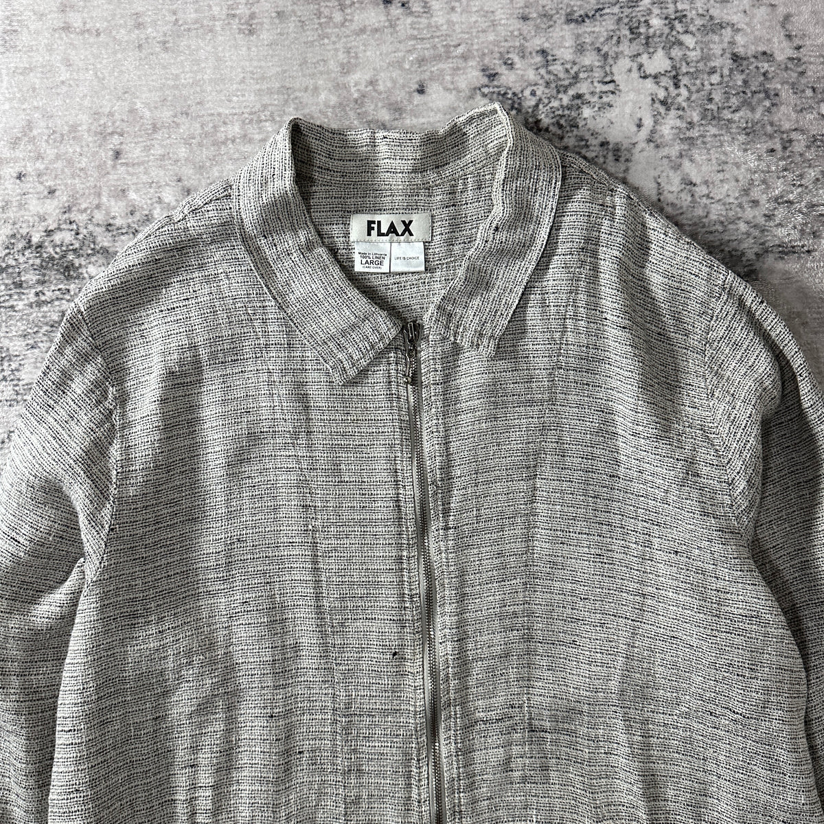 FLAX Gray 100% Linen Zip Jacket Size L