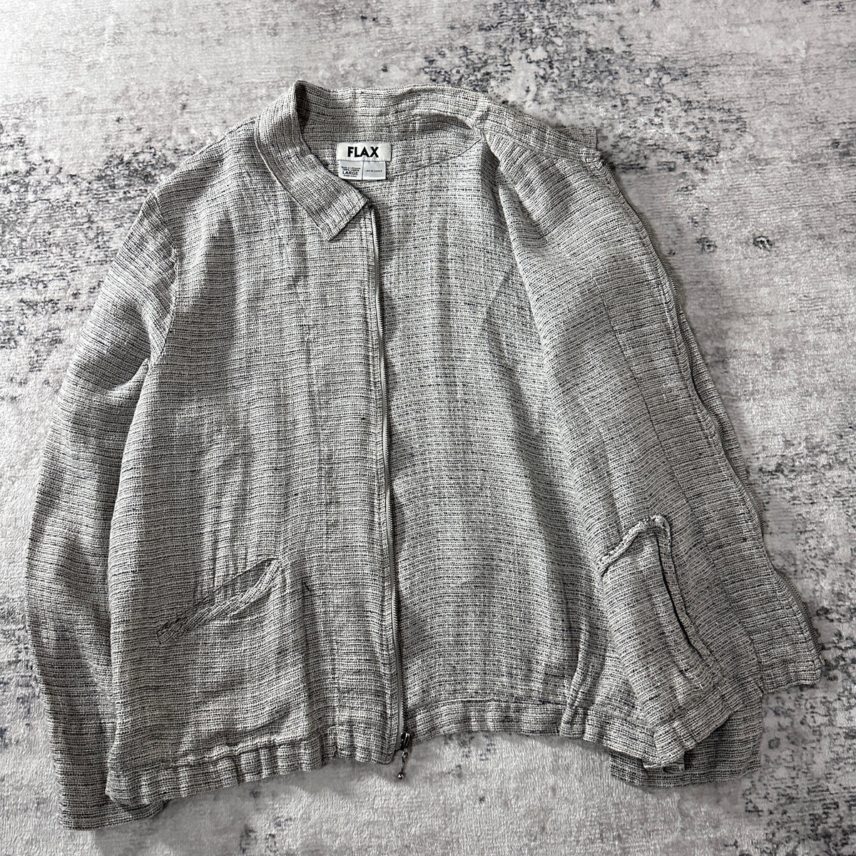 FLAX Gray 100% Linen Zip Jacket Size L