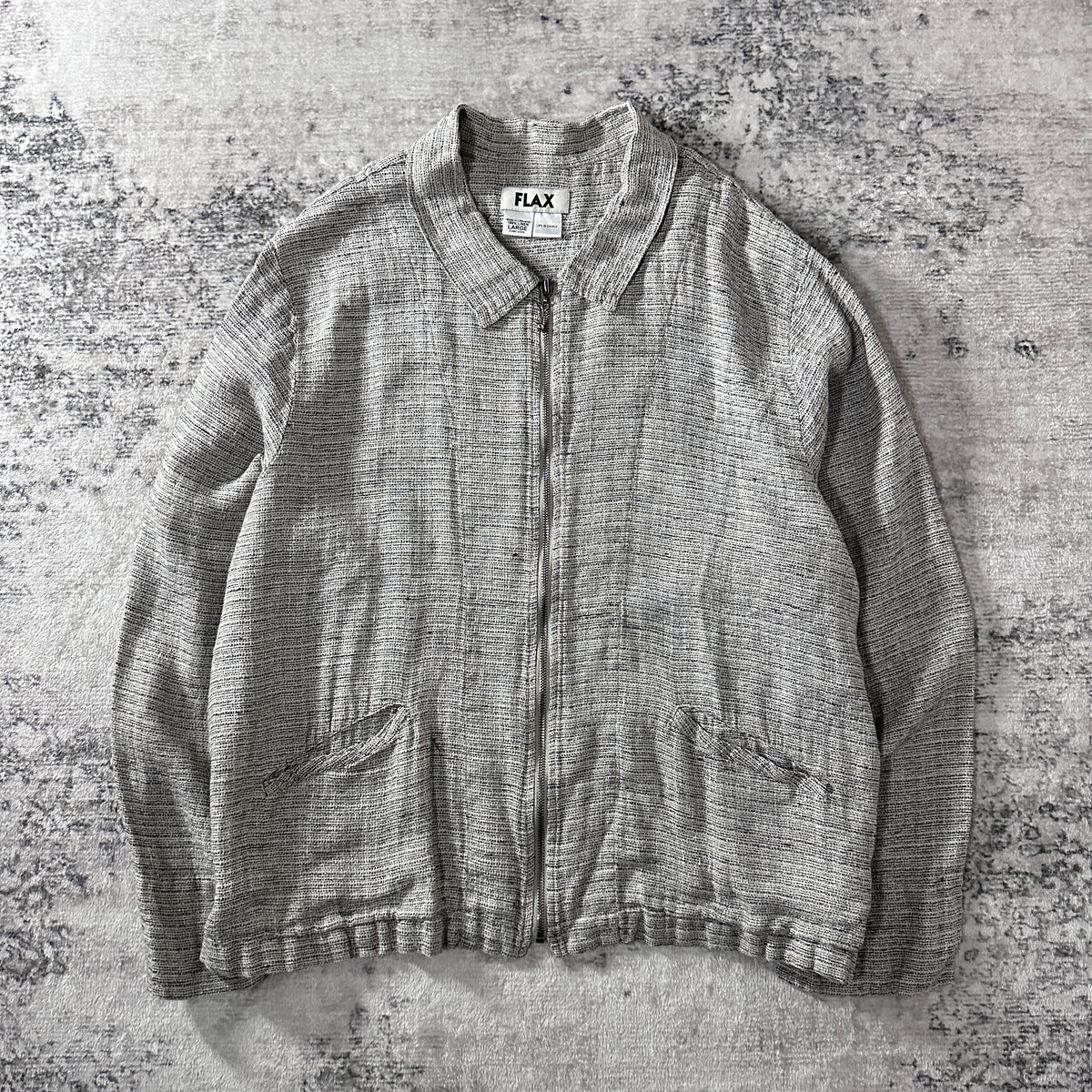 FLAX Gray 100% Linen Zip Jacket Size L