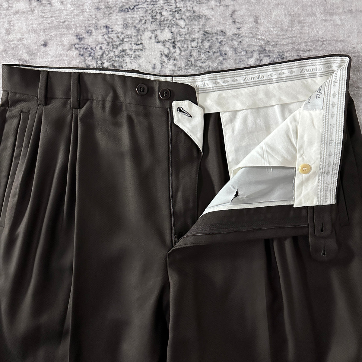 Zanella Brown 100% Wool Pleated Trousers Made in Italy Size 36