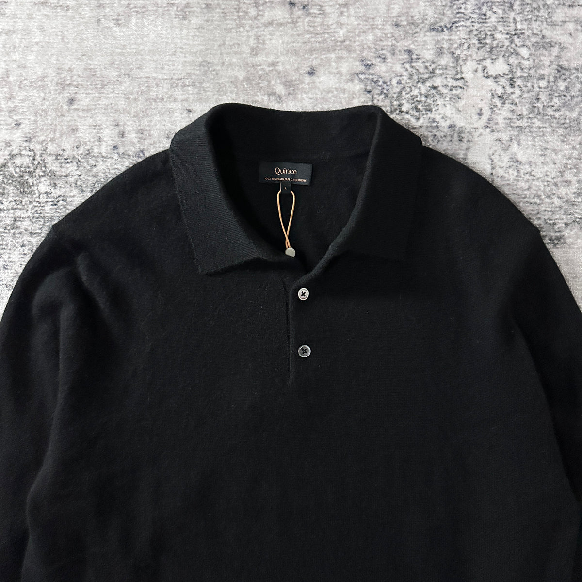 Quince Black 100% Cashmere Knit Polo Sweater Size L