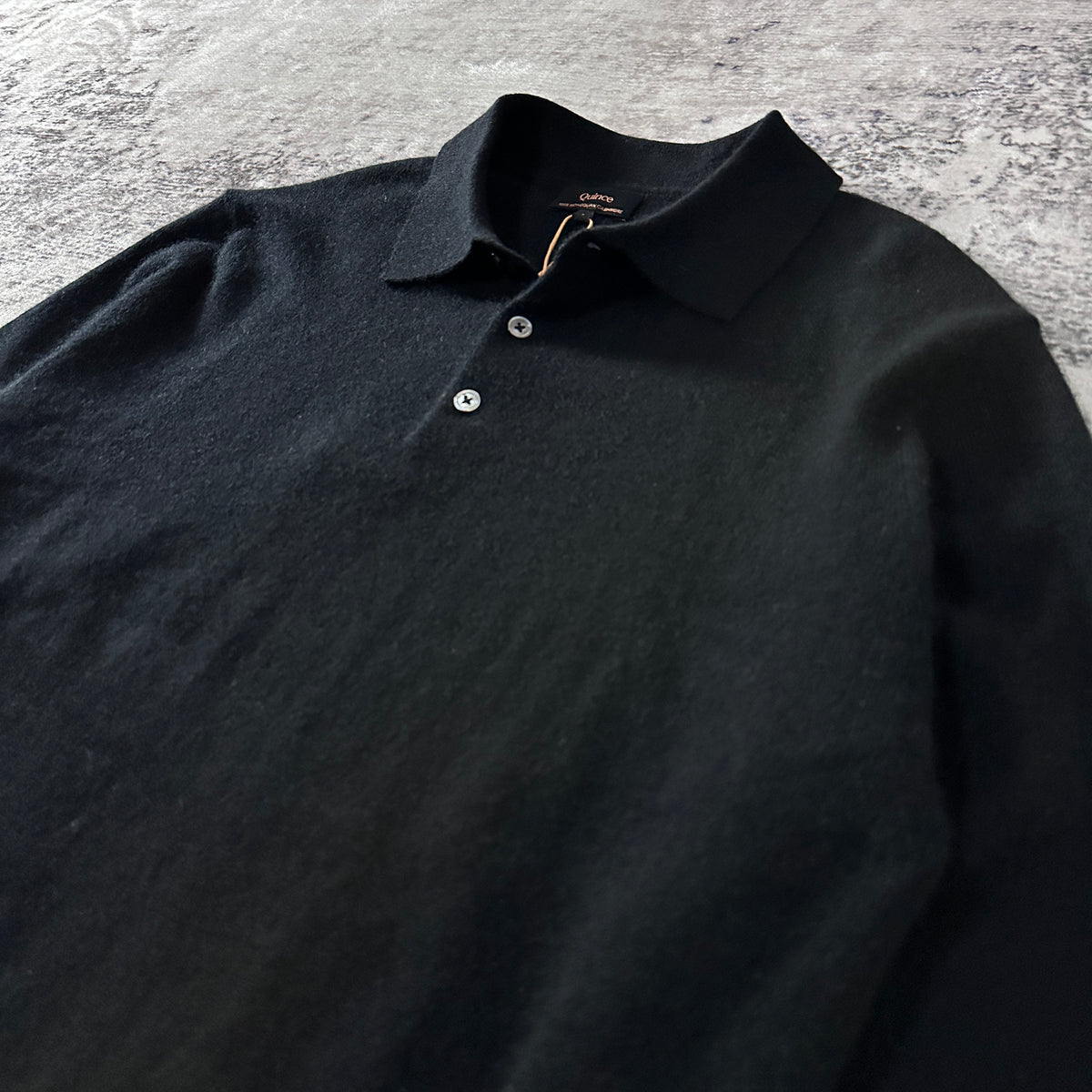 Quince Black 100% Cashmere Knit Polo Sweater Size L
