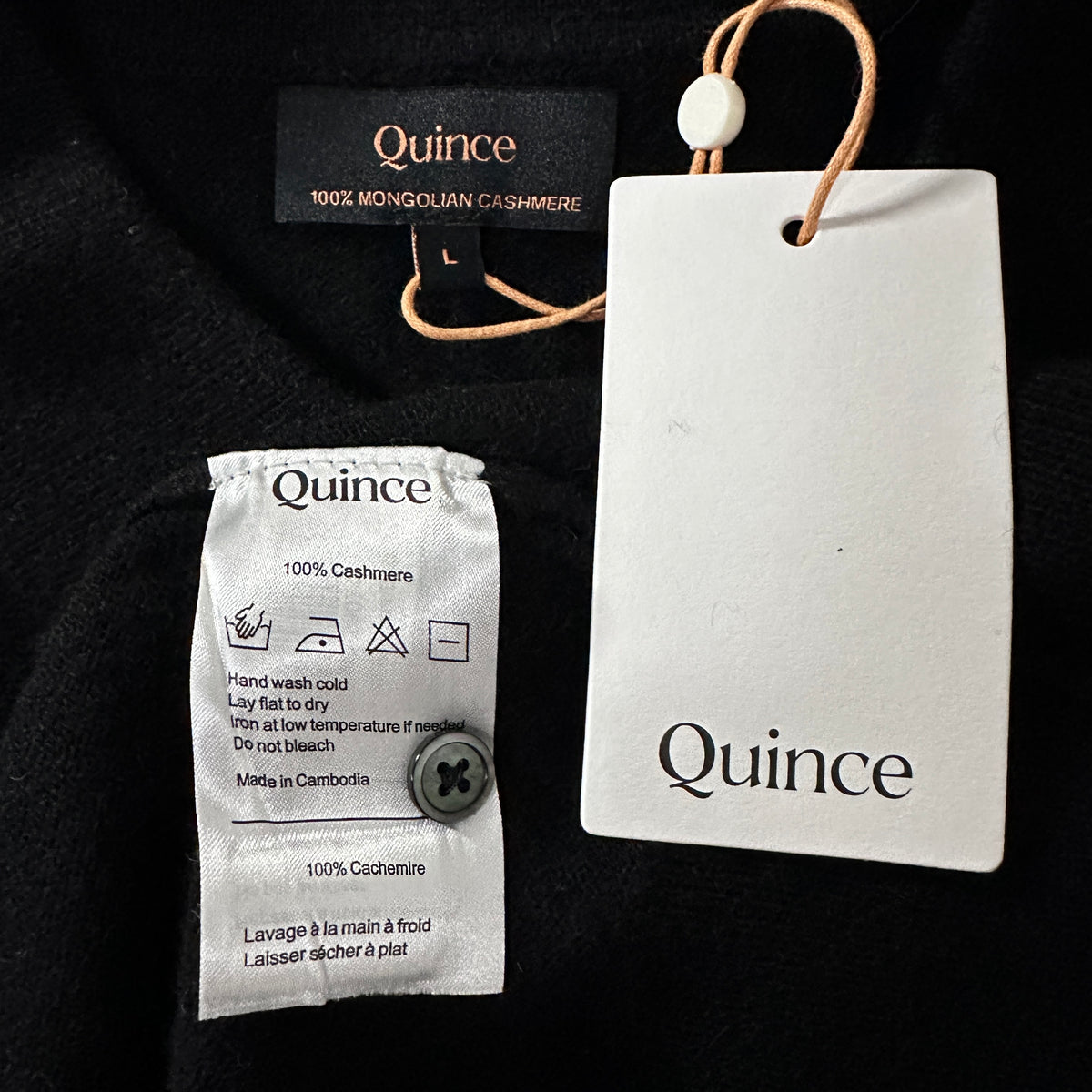 Quince Black 100% Cashmere Knit Polo Sweater Size L