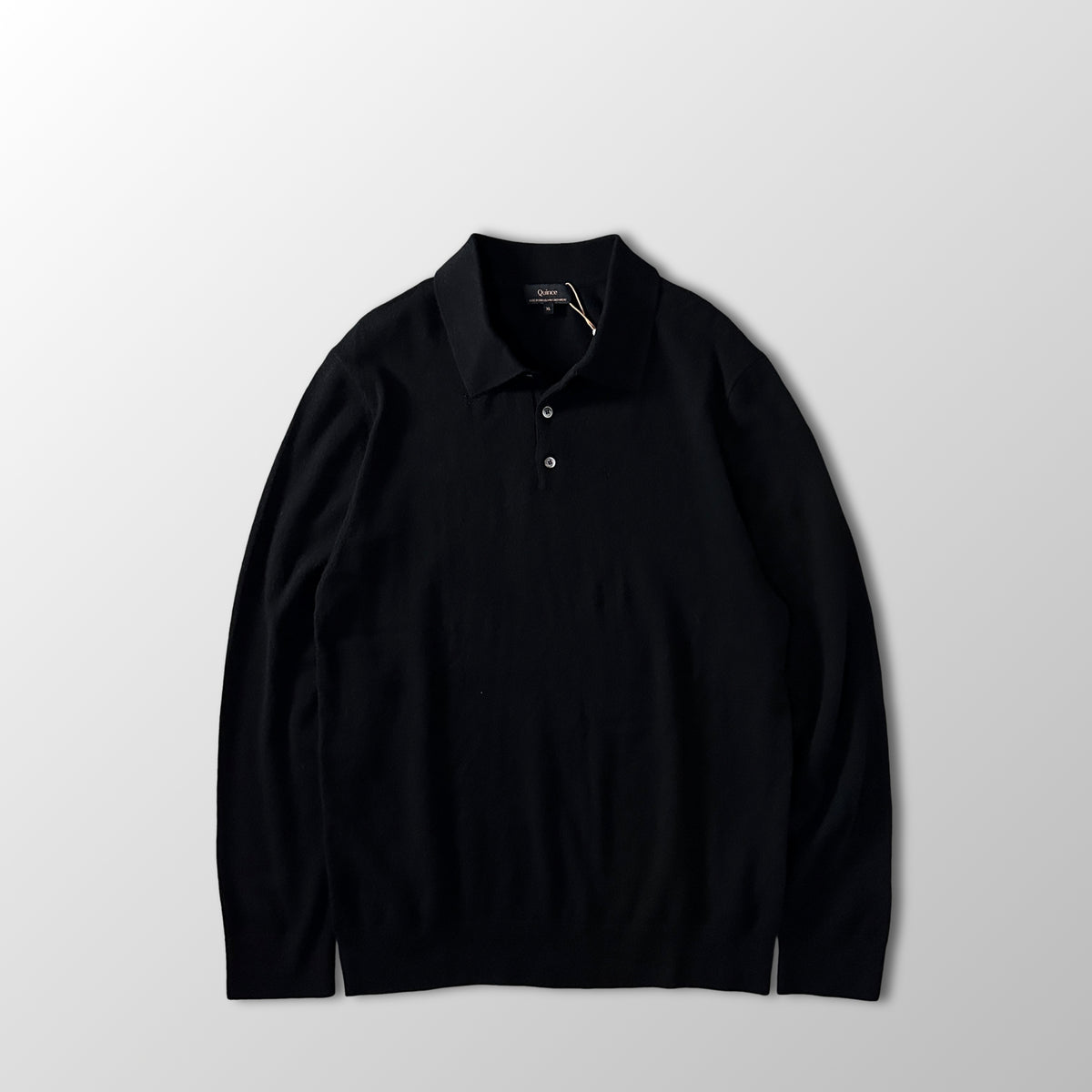 Quince Black 100% Cashmere Knit Polo Sweater Size XL