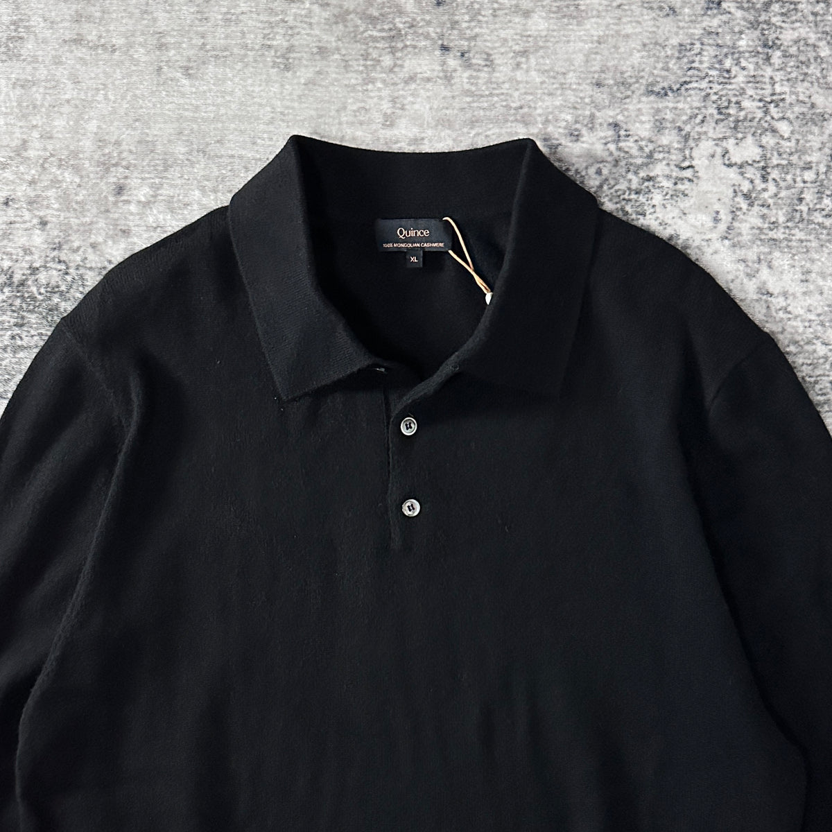 Quince Black 100% Cashmere Knit Polo Sweater Size XL