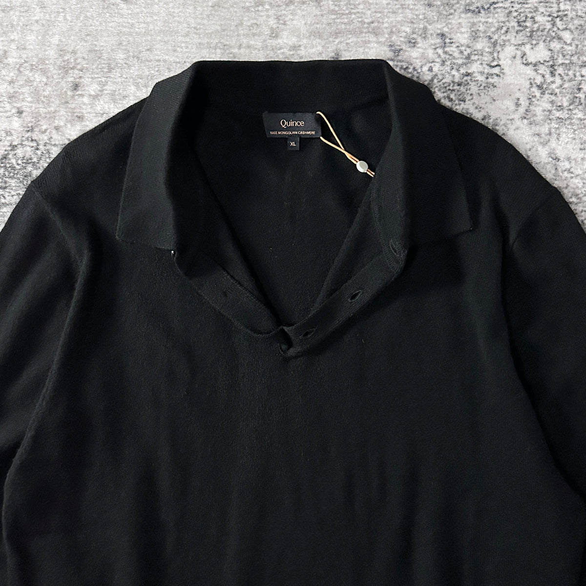 Quince Black 100% Cashmere Knit Polo Sweater Size XL