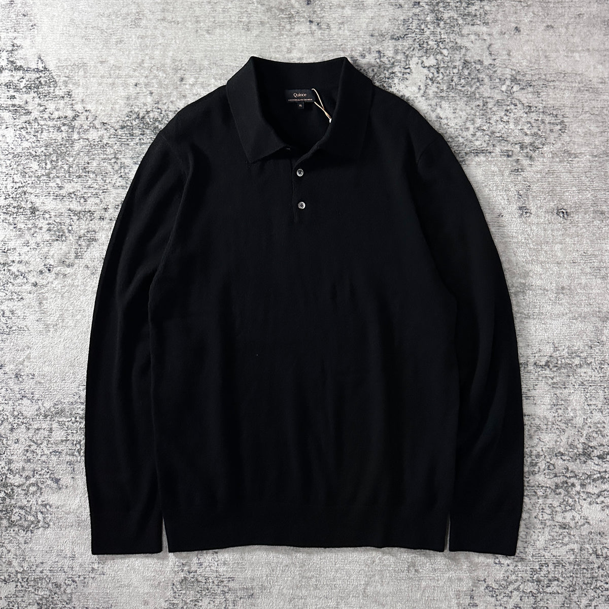 Quince Black 100% Cashmere Knit Polo Sweater Size XL