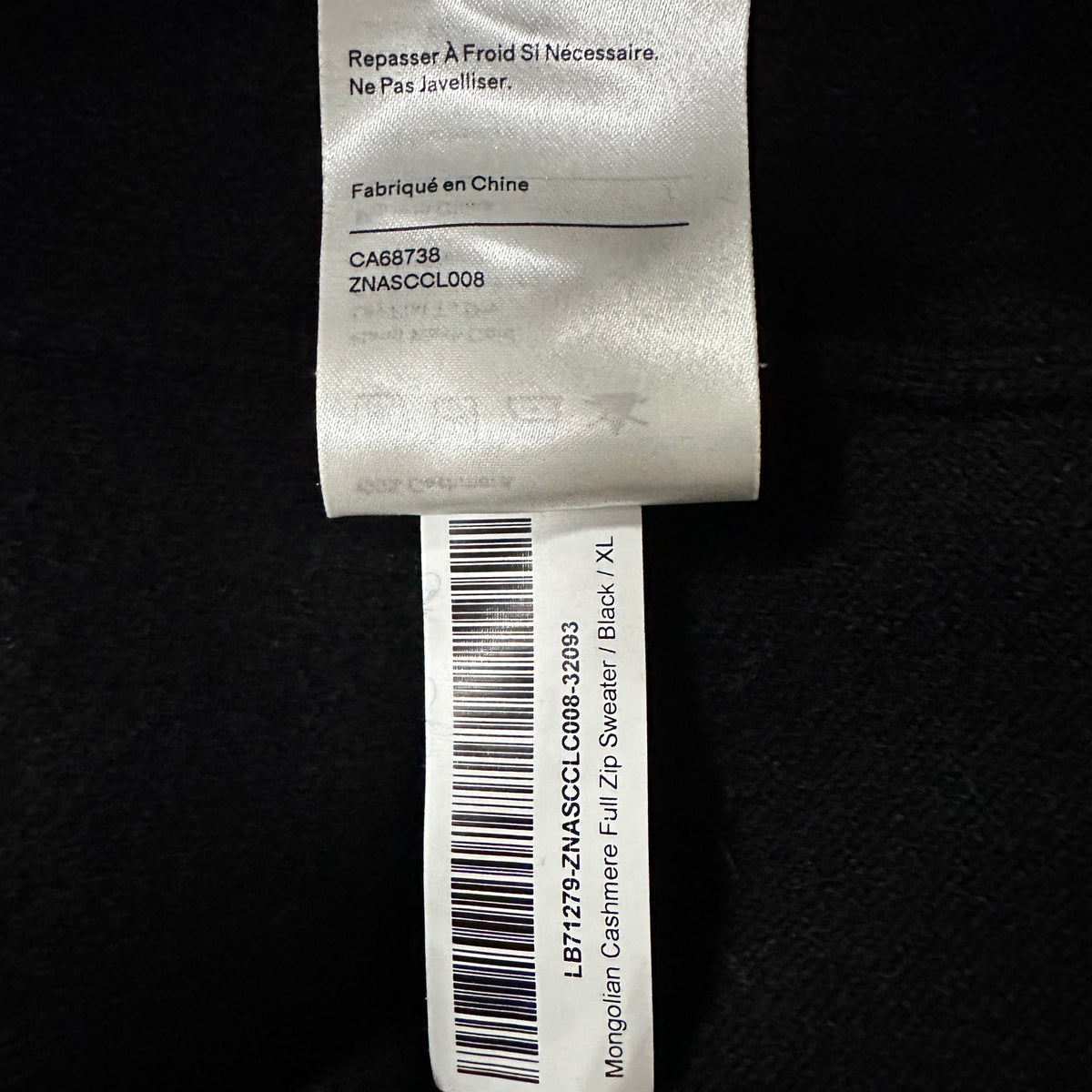 Quince Black 100% Cashmere Full Zip Sweater Size XL