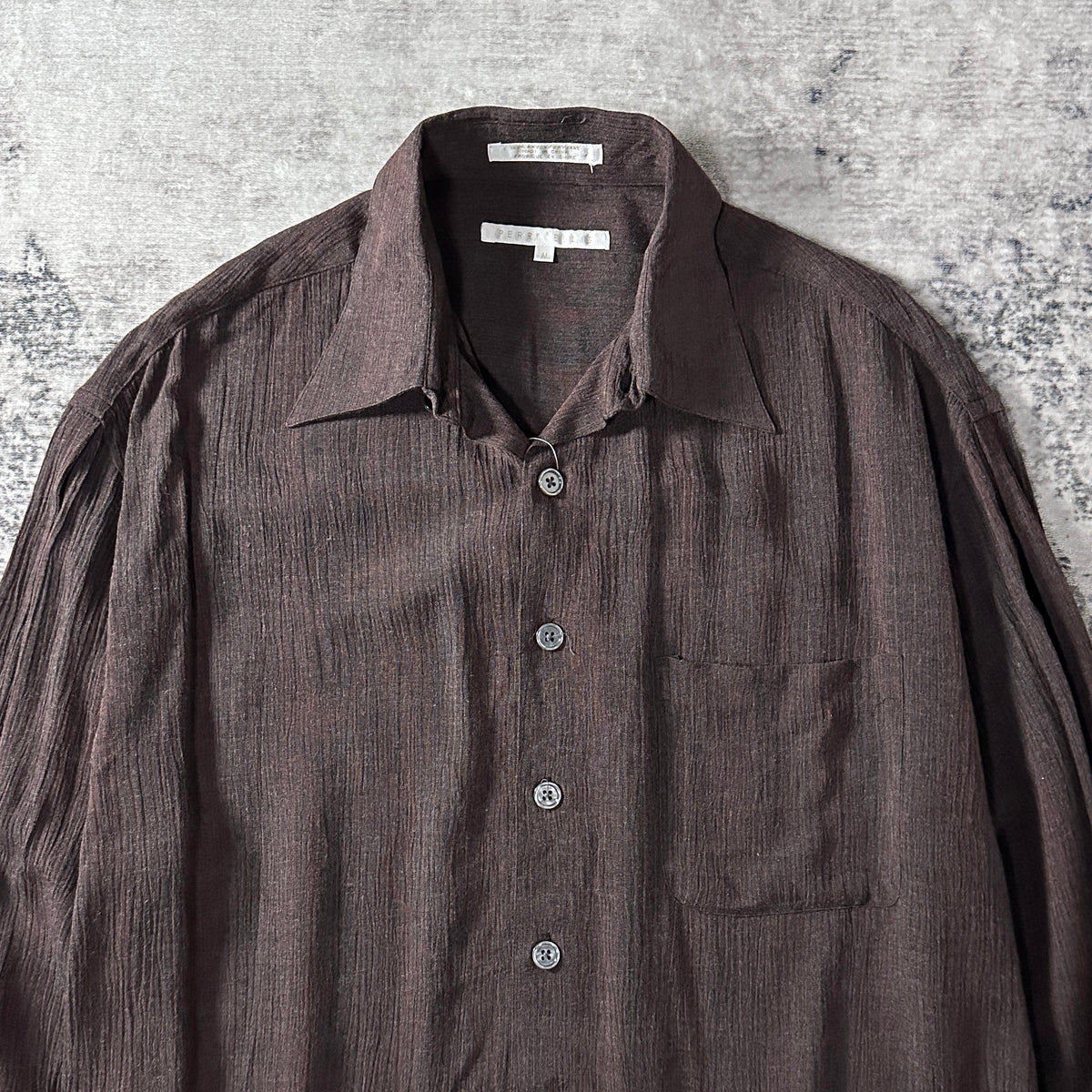 Perry Ellis Brown 100% Rayon Long Sleeve Shirt Size M