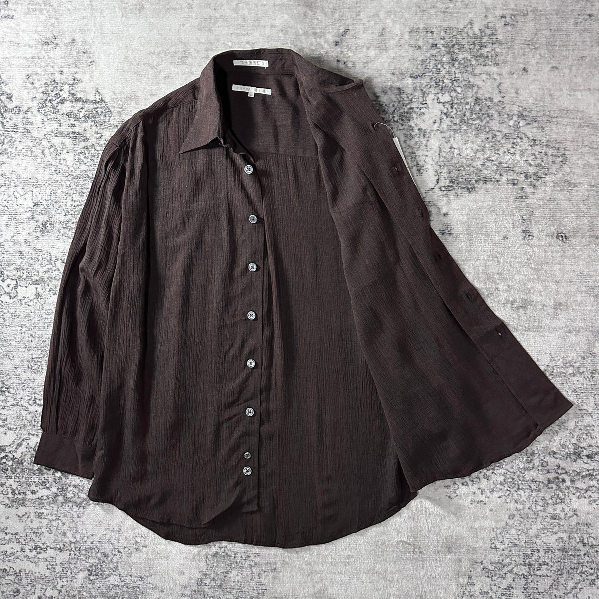 Perry Ellis Brown 100% Rayon Long Sleeve Shirt Size M