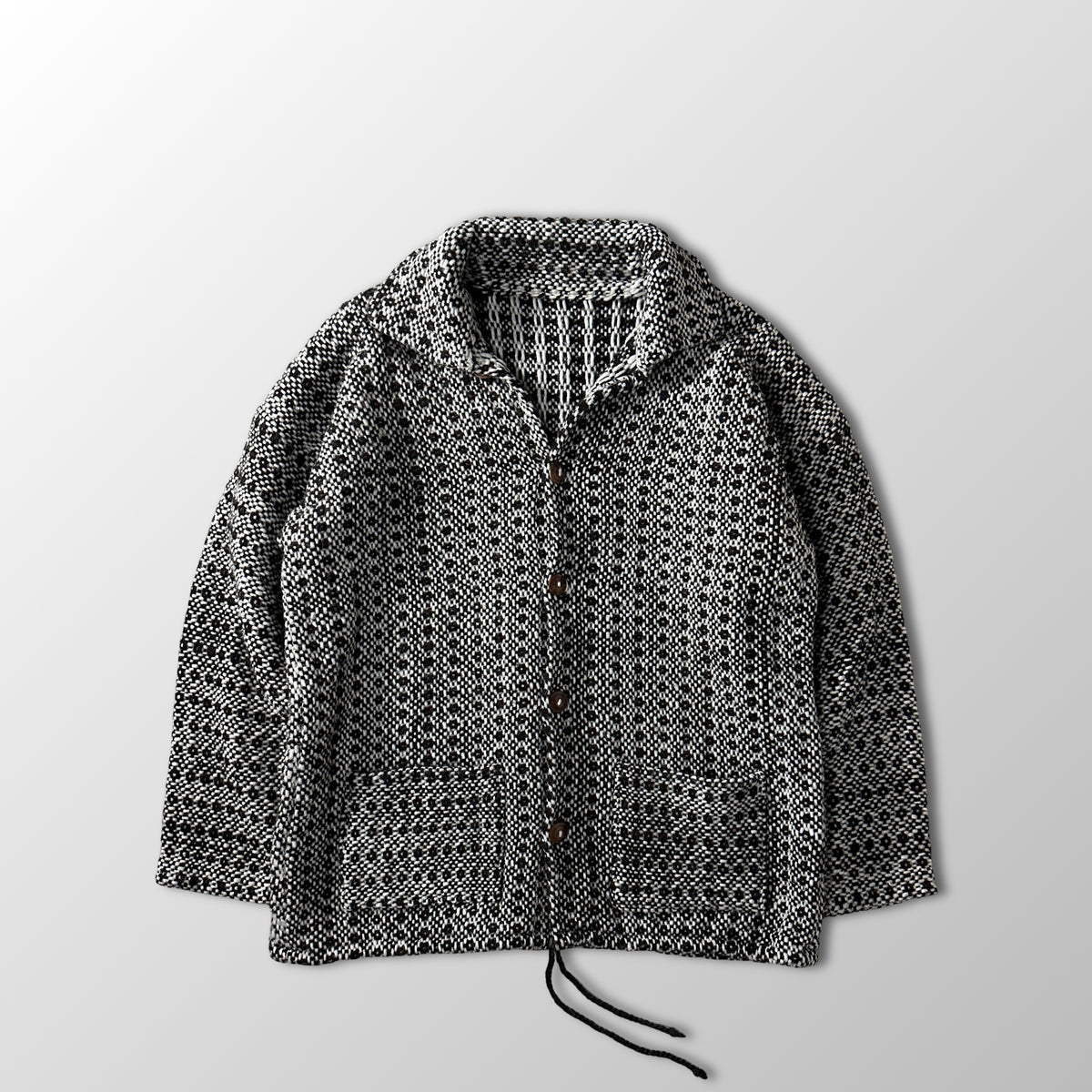 Black Ivory Heathered Heavy Woven Jacket with Drawcord Hem