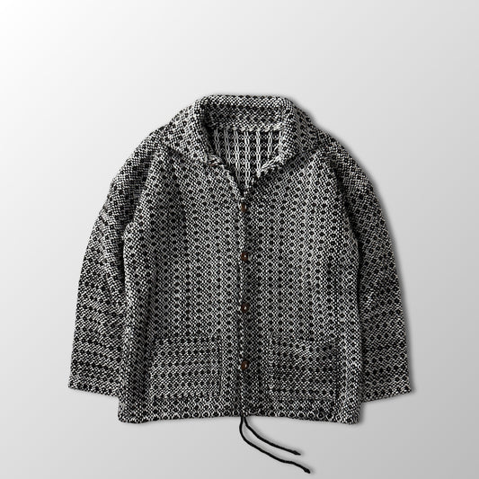 Black Ivory Heathered Heavy Woven Jacket with Drawcord Hem