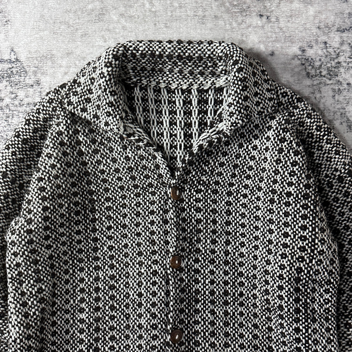 Black Ivory Heathered Heavy Woven Jacket with Drawcord Hem