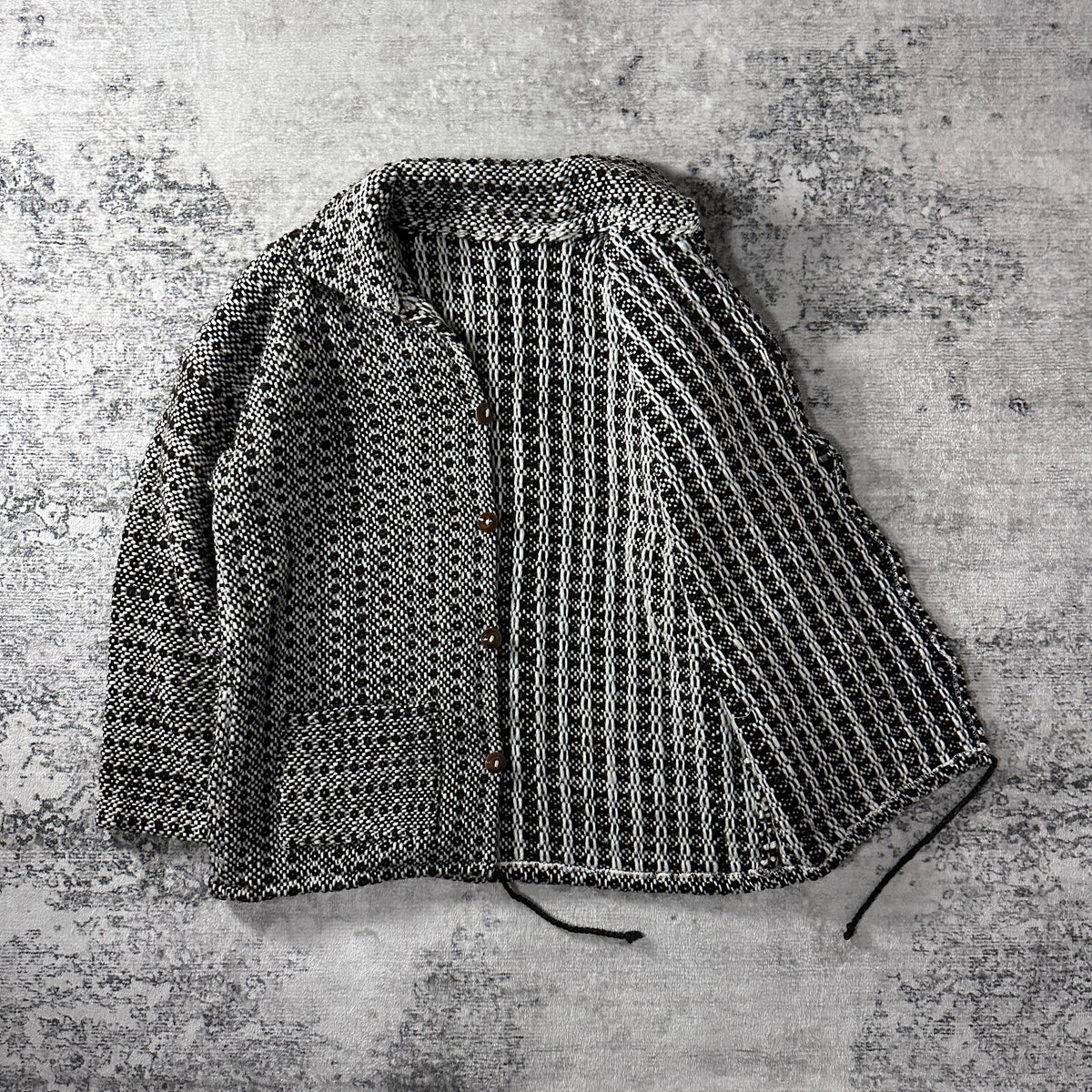 Black Ivory Heathered Heavy Woven Jacket with Drawcord Hem