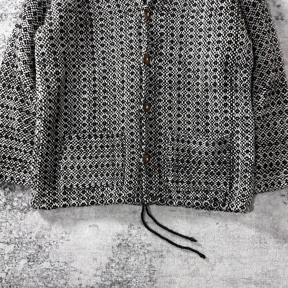 Black Ivory Heathered Heavy Woven Jacket with Drawcord Hem