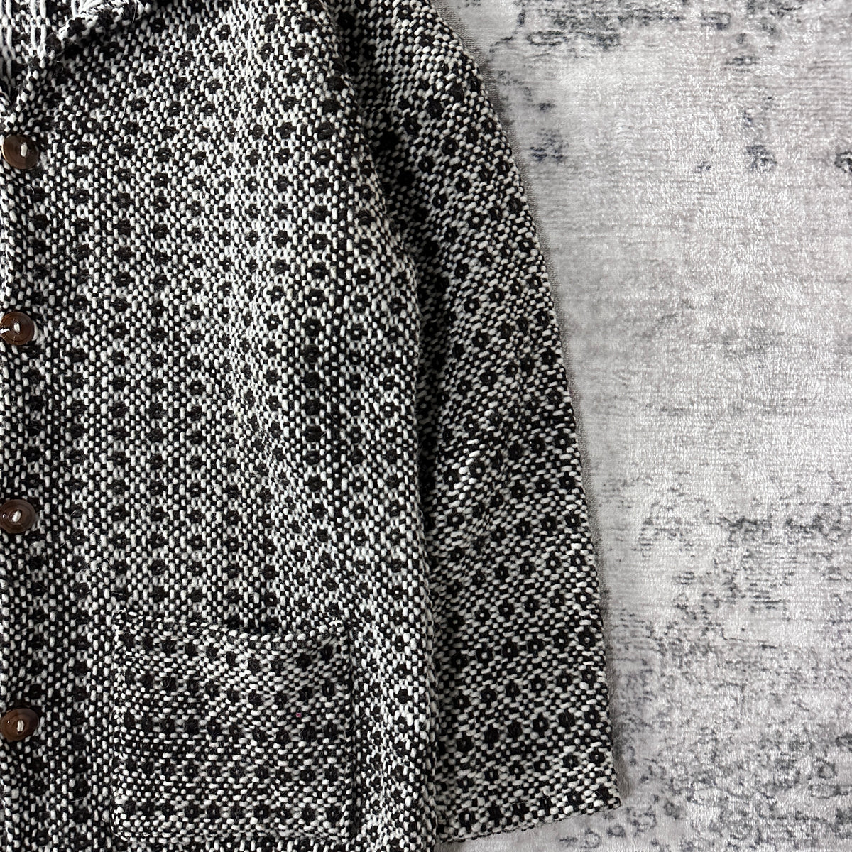 Black Ivory Heathered Heavy Woven Jacket with Drawcord Hem