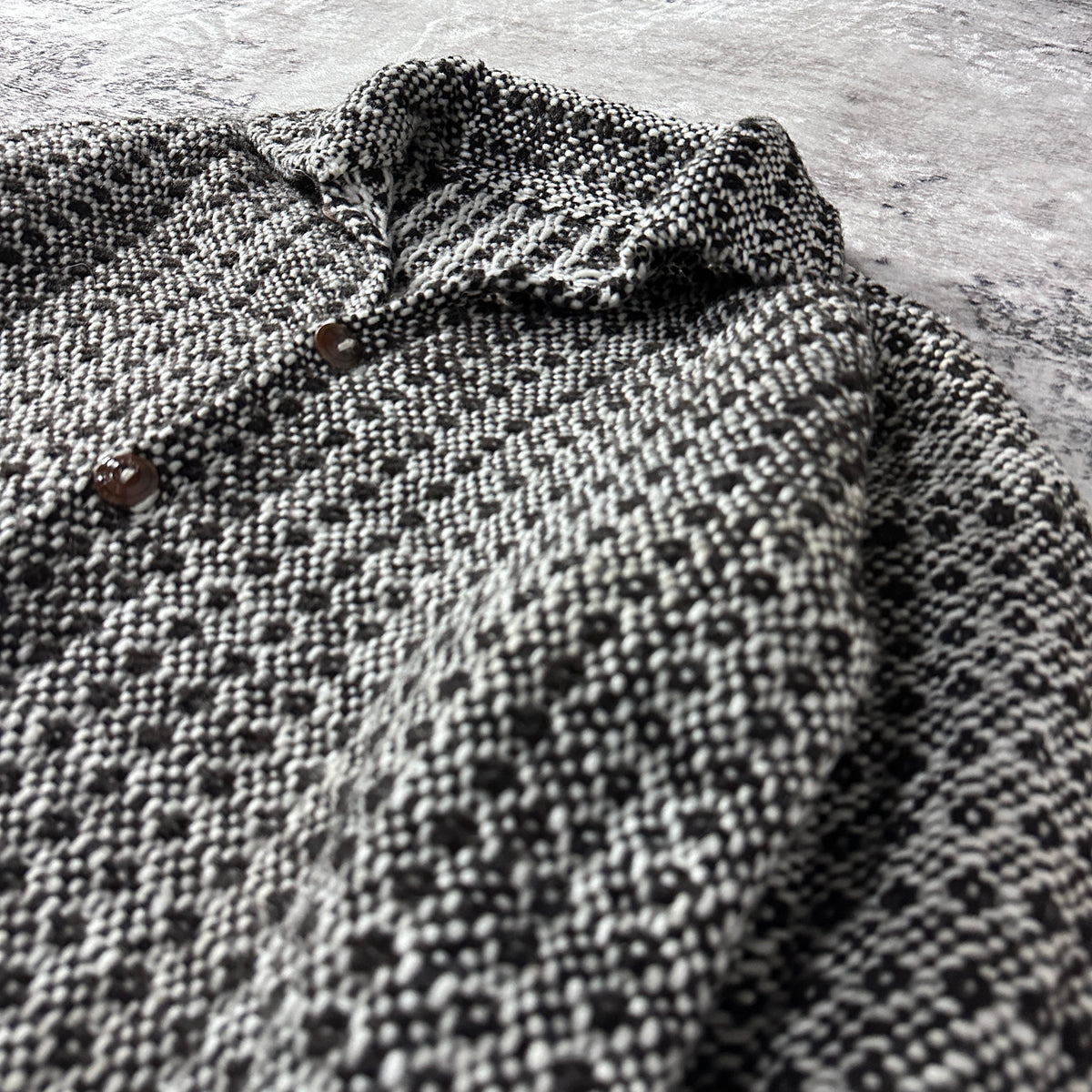 Black Ivory Heathered Heavy Woven Jacket with Drawcord Hem