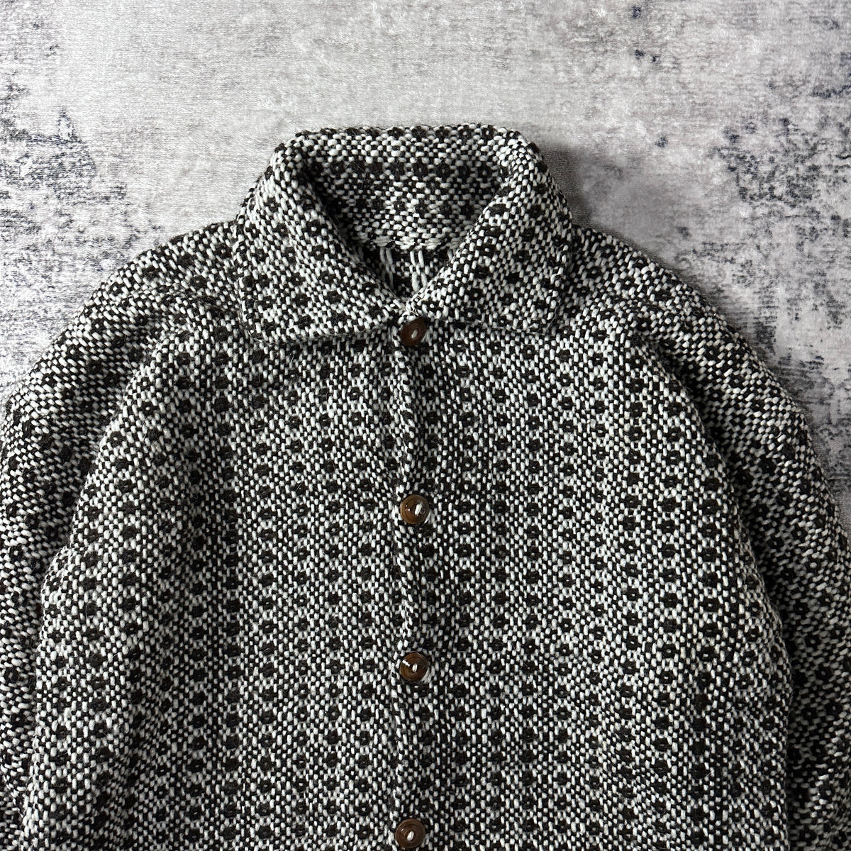 Black Ivory Heathered Heavy Woven Jacket with Drawcord Hem