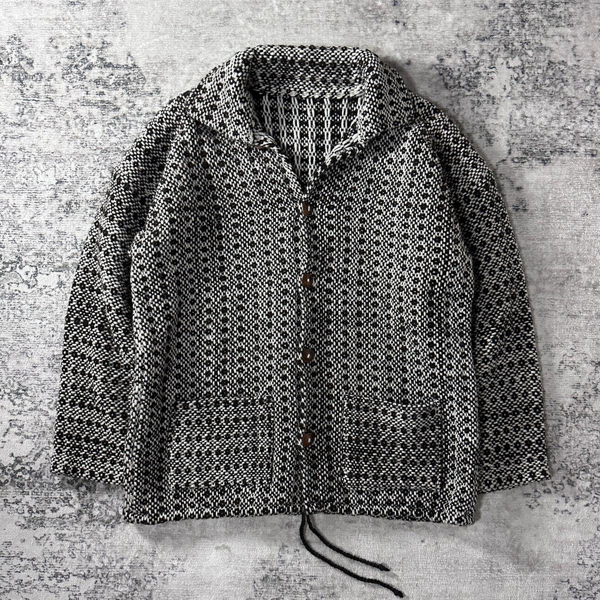 Black Ivory Heathered Heavy Woven Jacket with Drawcord Hem