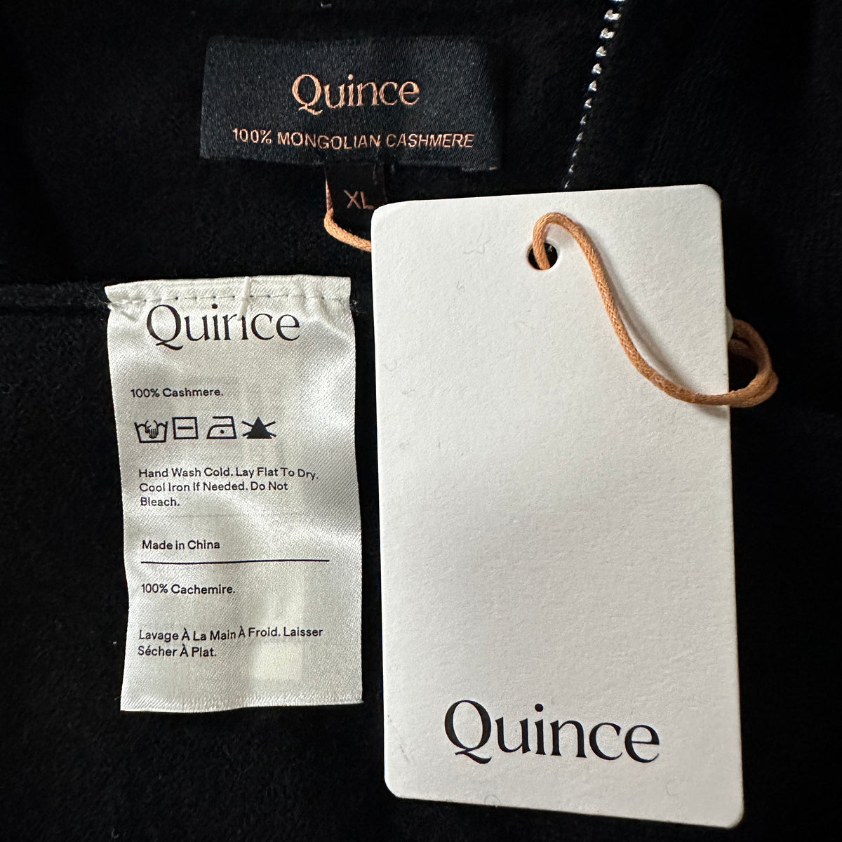 Quince Black 100% Cashmere Quarter Zip Sweater Size XL