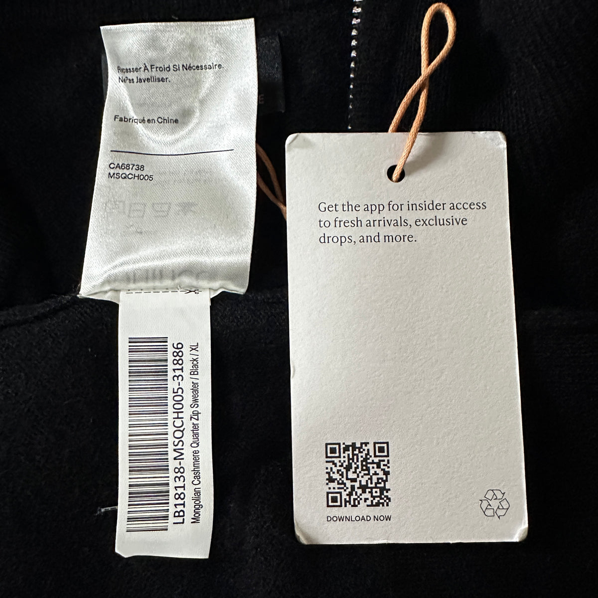 Quince Black 100% Cashmere Quarter Zip Sweater Size XL