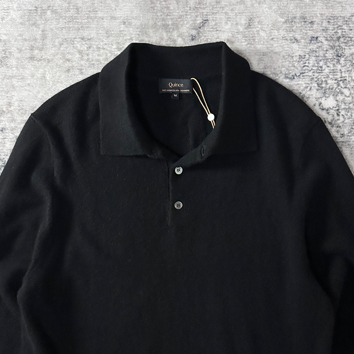 Quince Black 100% Cashmere Knit Polo Sweater Size M