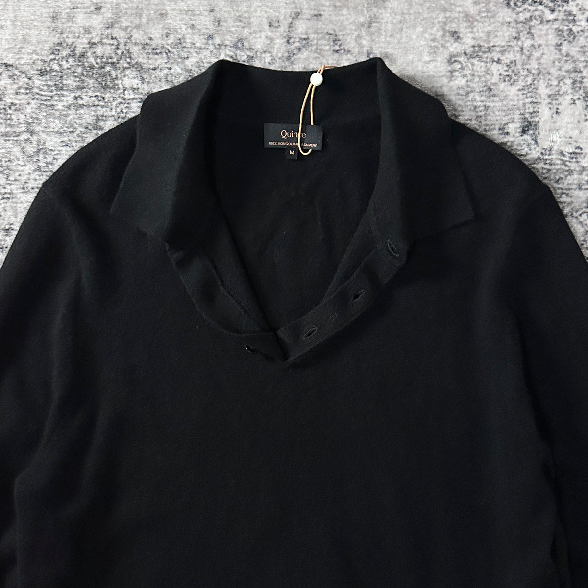Quince Black 100% Cashmere Knit Polo Sweater Size M