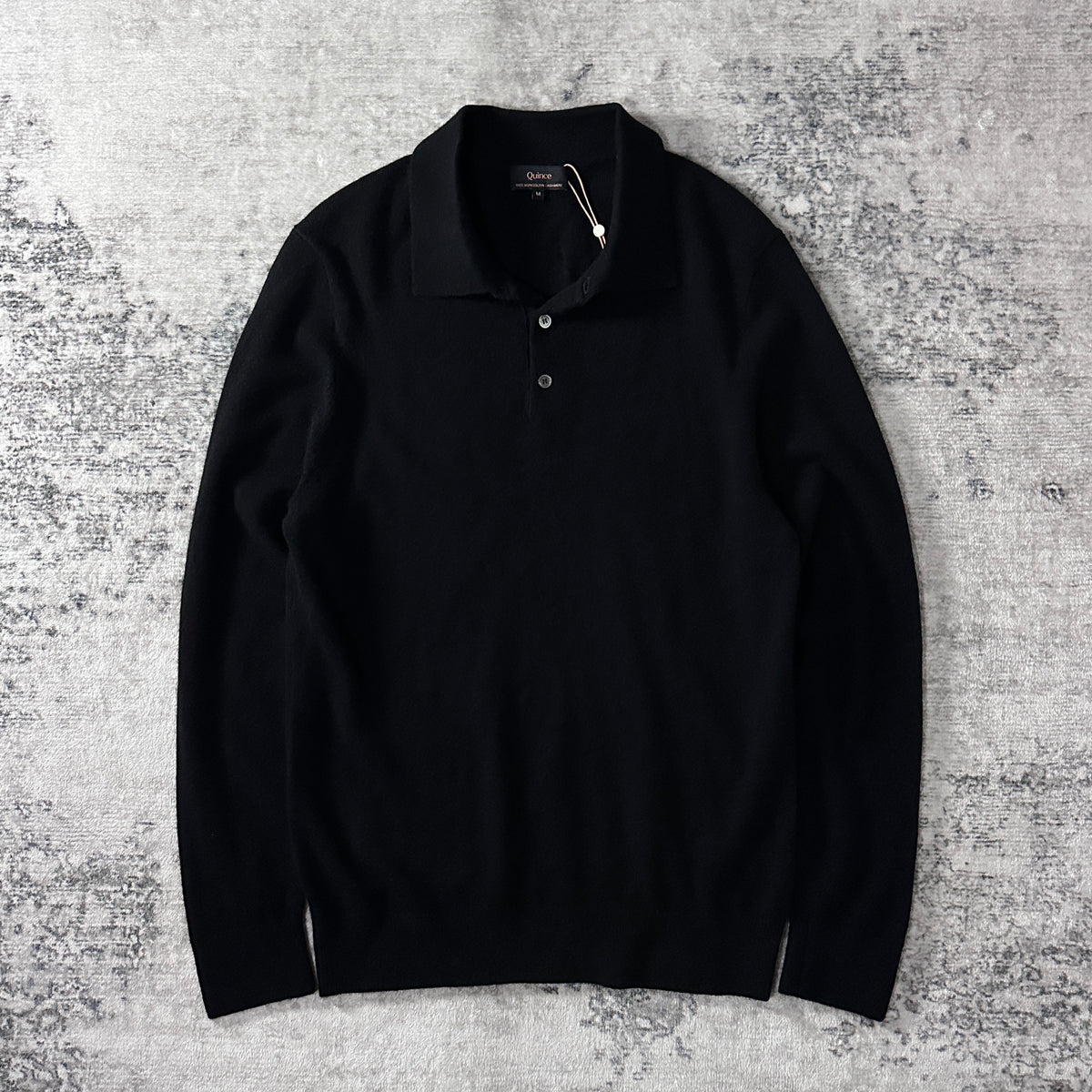 Quince Black 100% Cashmere Knit Polo Sweater Size M