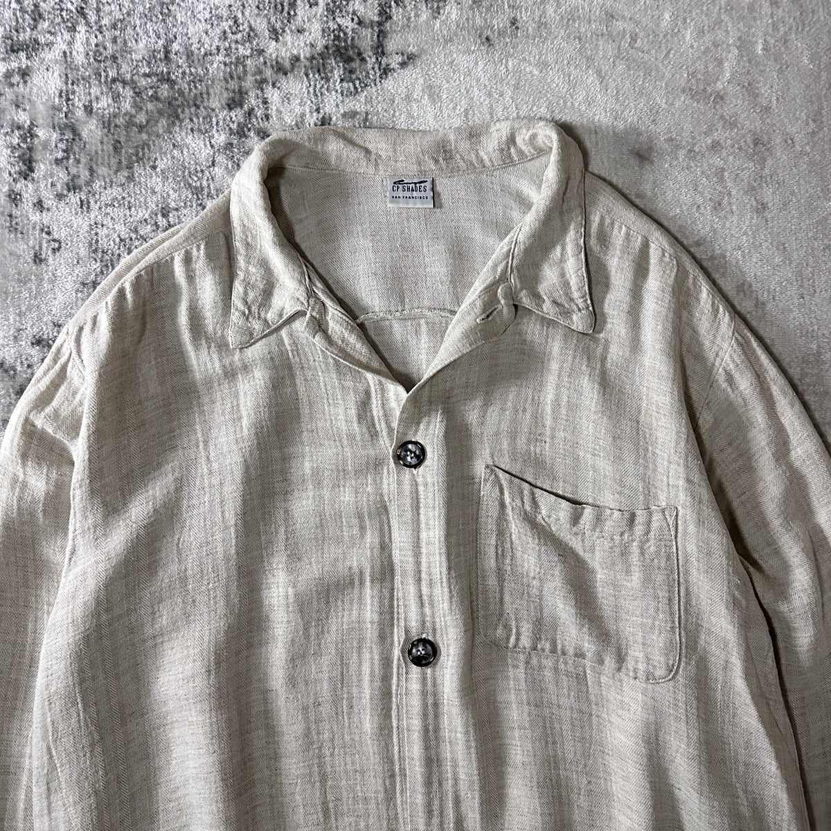 CP Shades Natural Ivory Rayon Linen Herringbone Shirt Size L