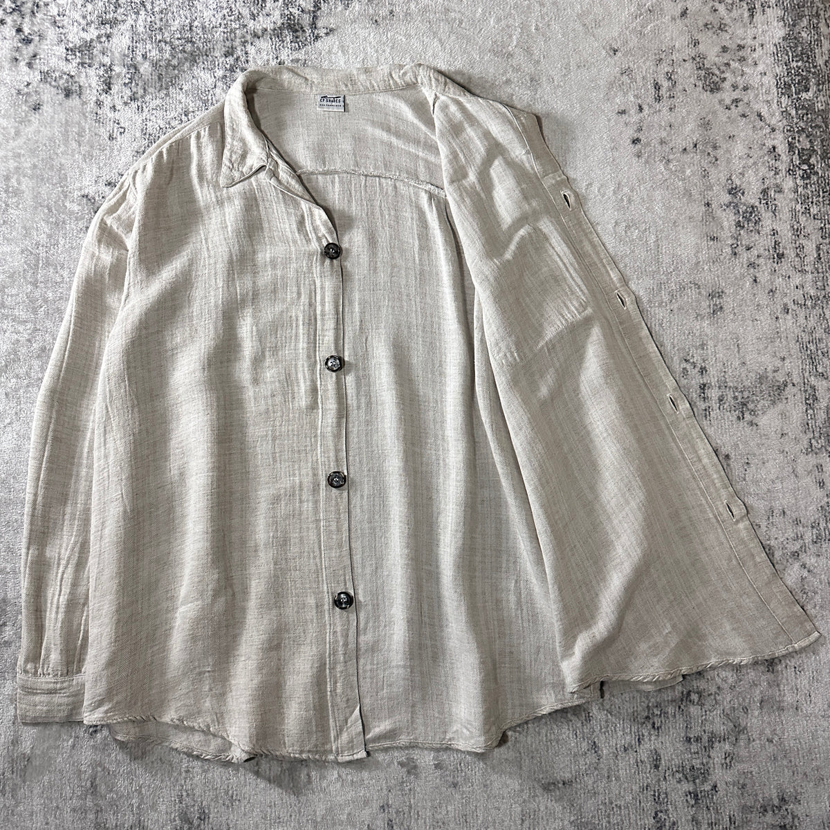 CP Shades Natural Ivory Rayon Linen Herringbone Shirt Size L