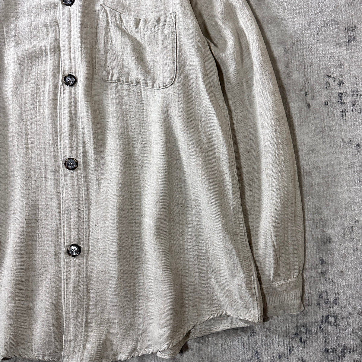 CP Shades Natural Ivory Rayon Linen Herringbone Shirt Size L