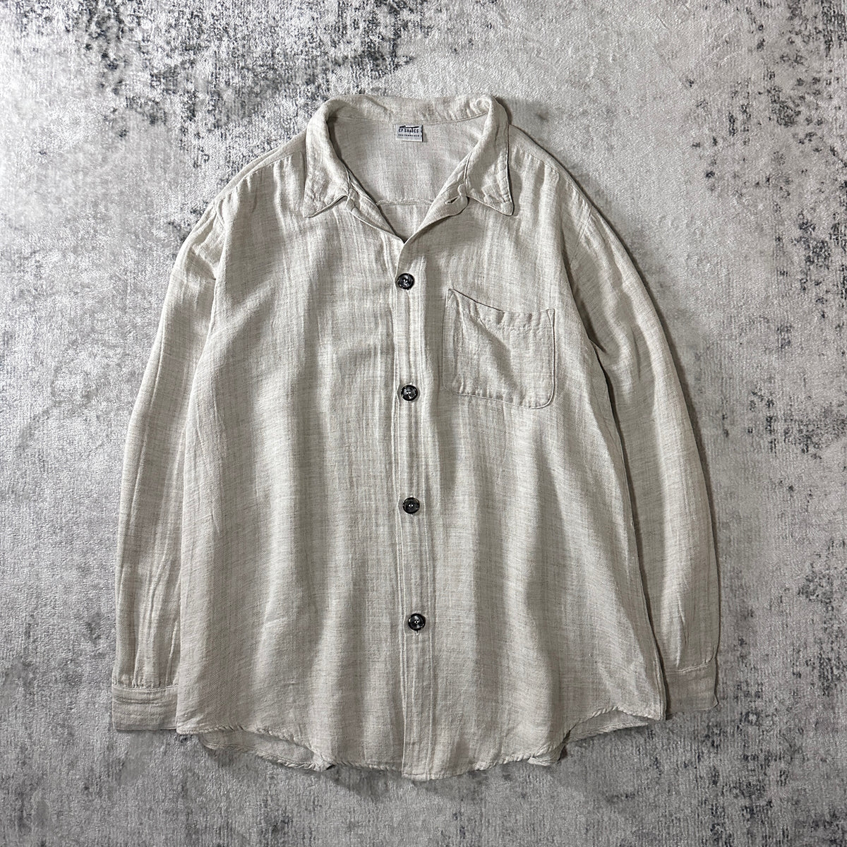 CP Shades Natural Ivory Rayon Linen Herringbone Shirt Size L