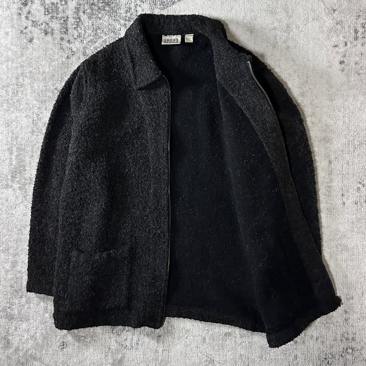 Chico's Black Bouclé Zip Jacket
